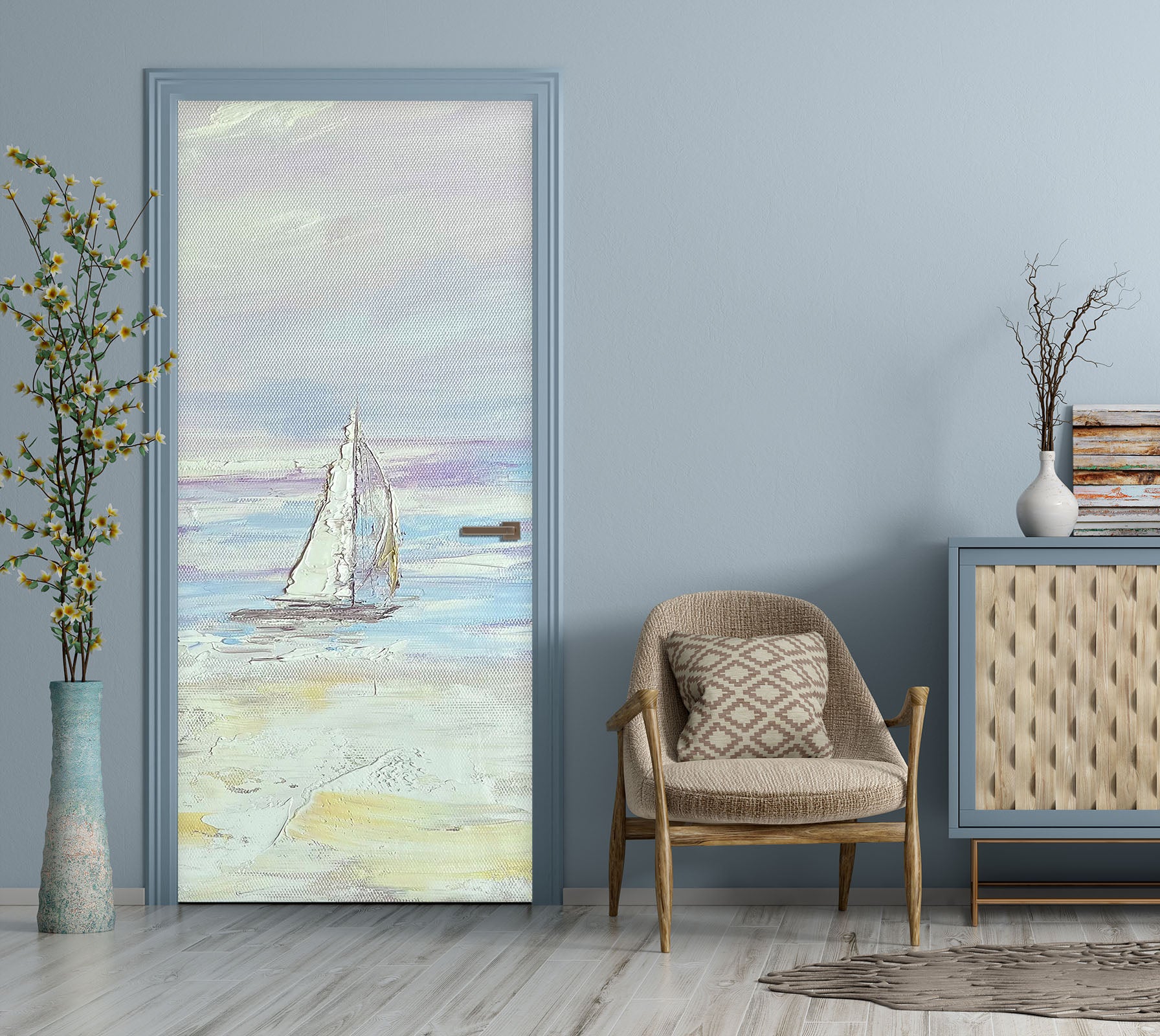 3D Sailing Boat 3064 Skromova Marina Door Mural