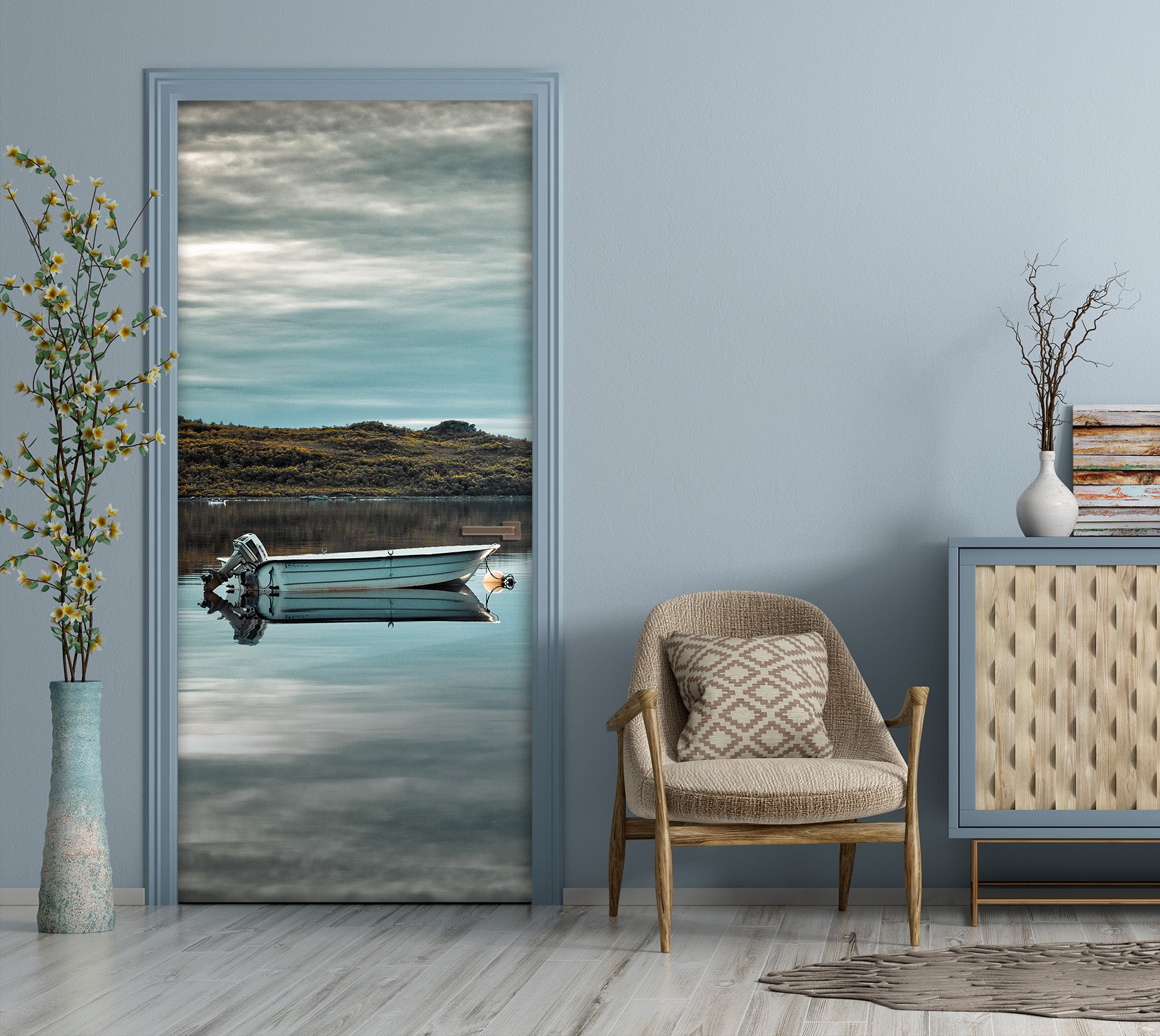 3D Lake Boat 10662 Assaf Frank Door Mural