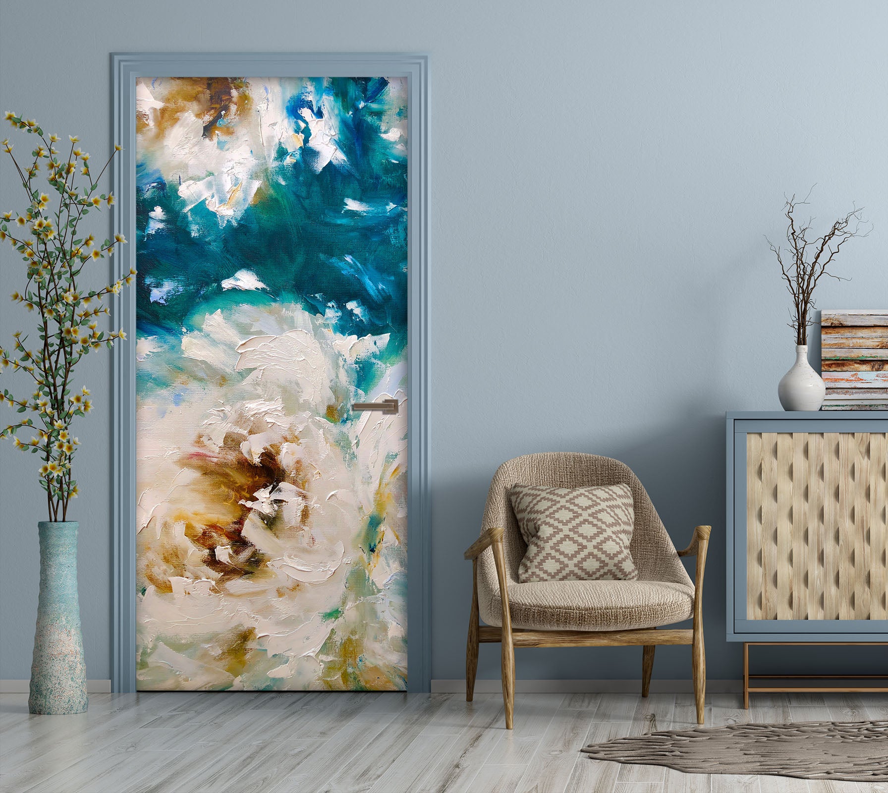 3D Blue White 3303 Skromova Marina Door Mural