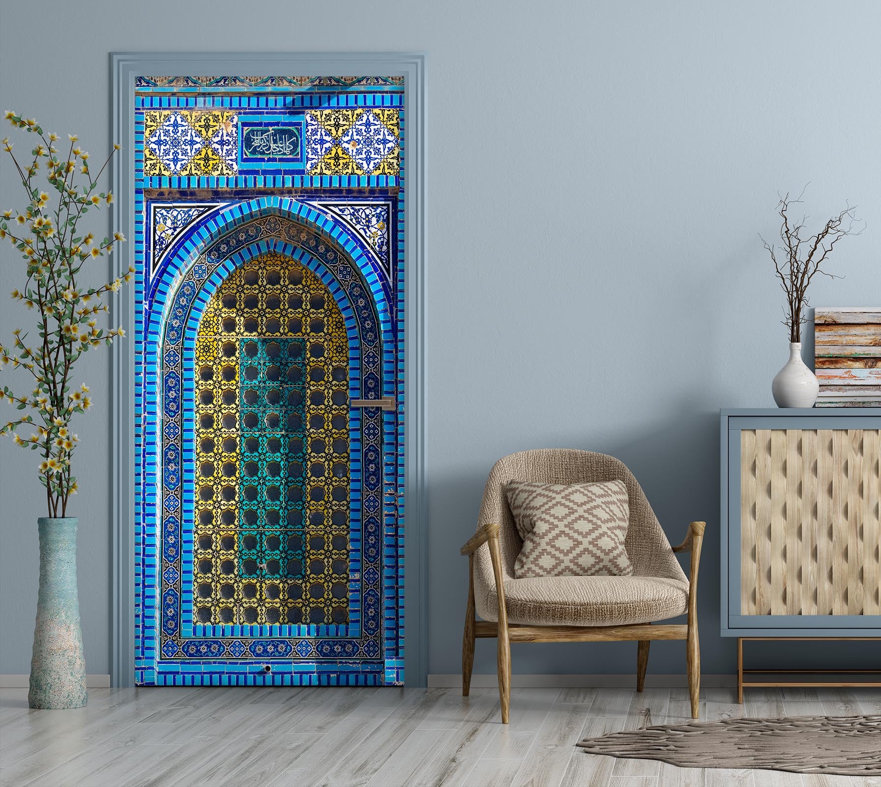 3D Blue Yellow Pattern Texture 10224 Assaf Frank Door Mural