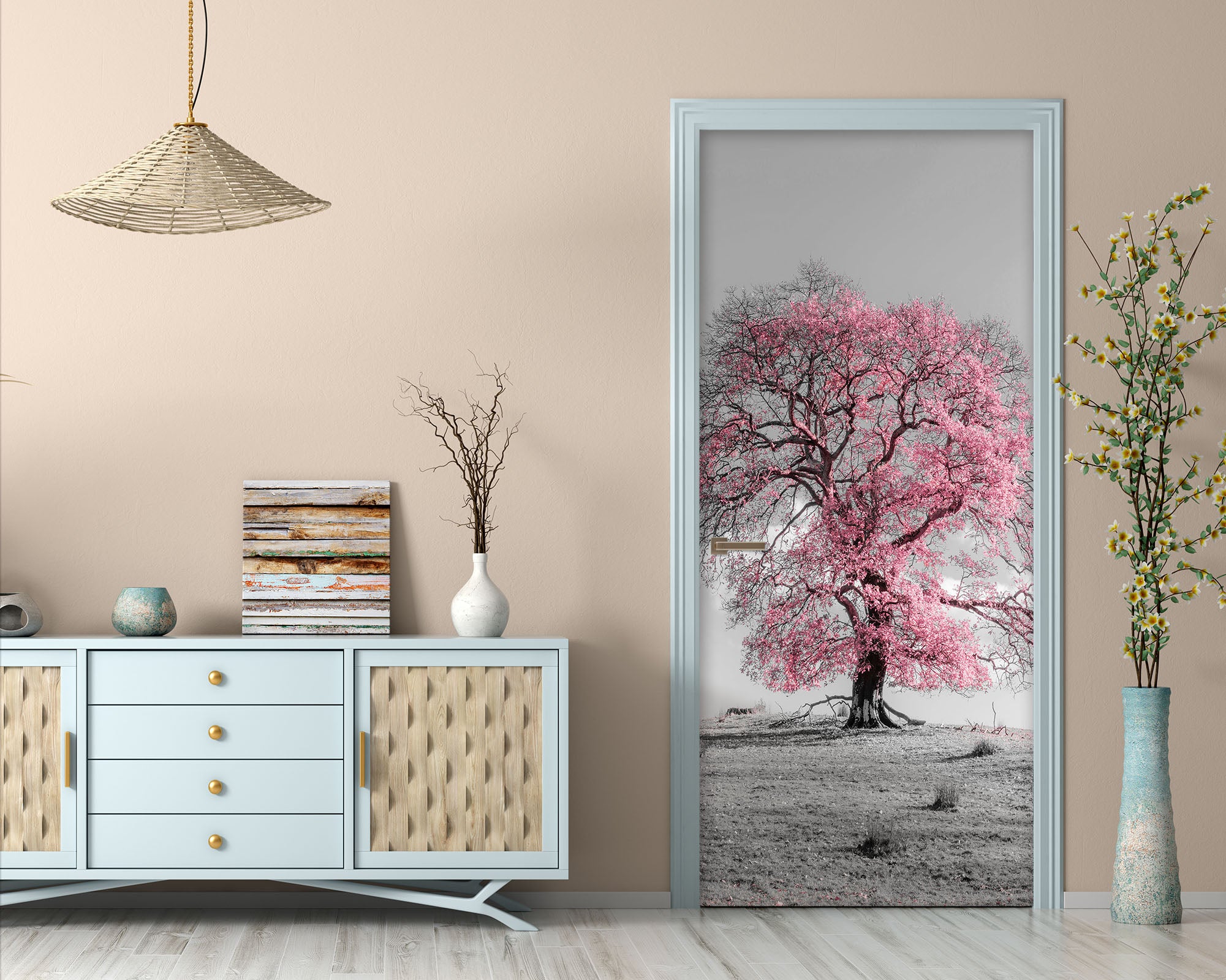 3D Pink Trees 10216 Assaf Frank Door Mural