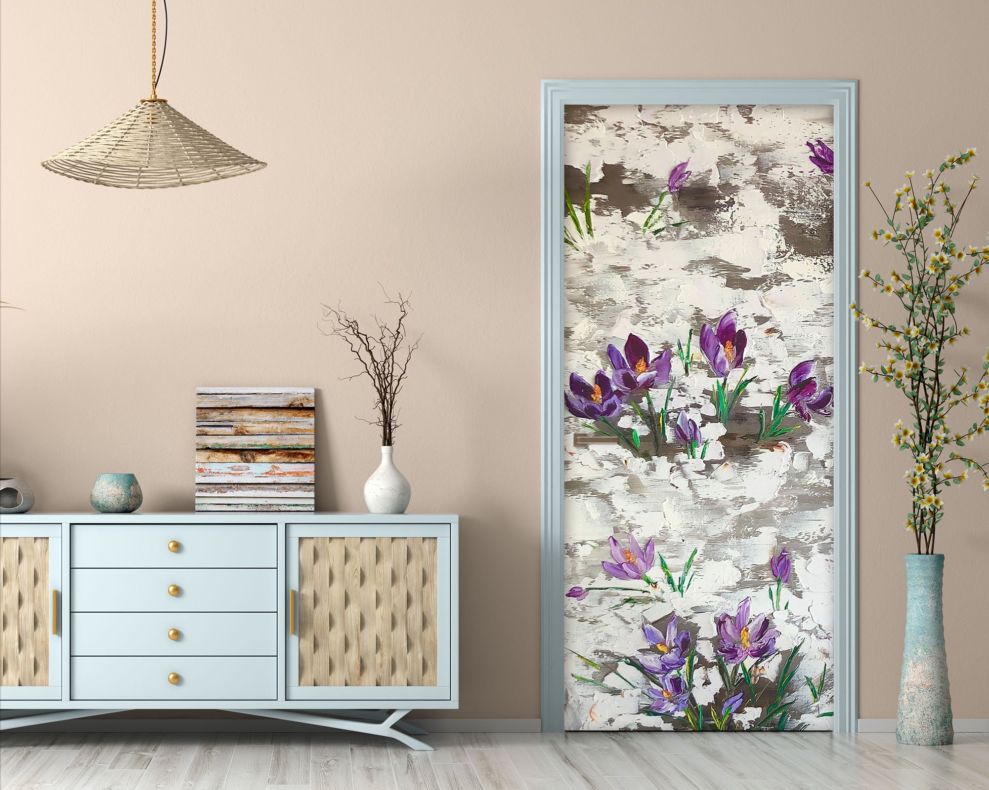 3D Purple Painted Flowers 844 Skromova Marina Door Mural