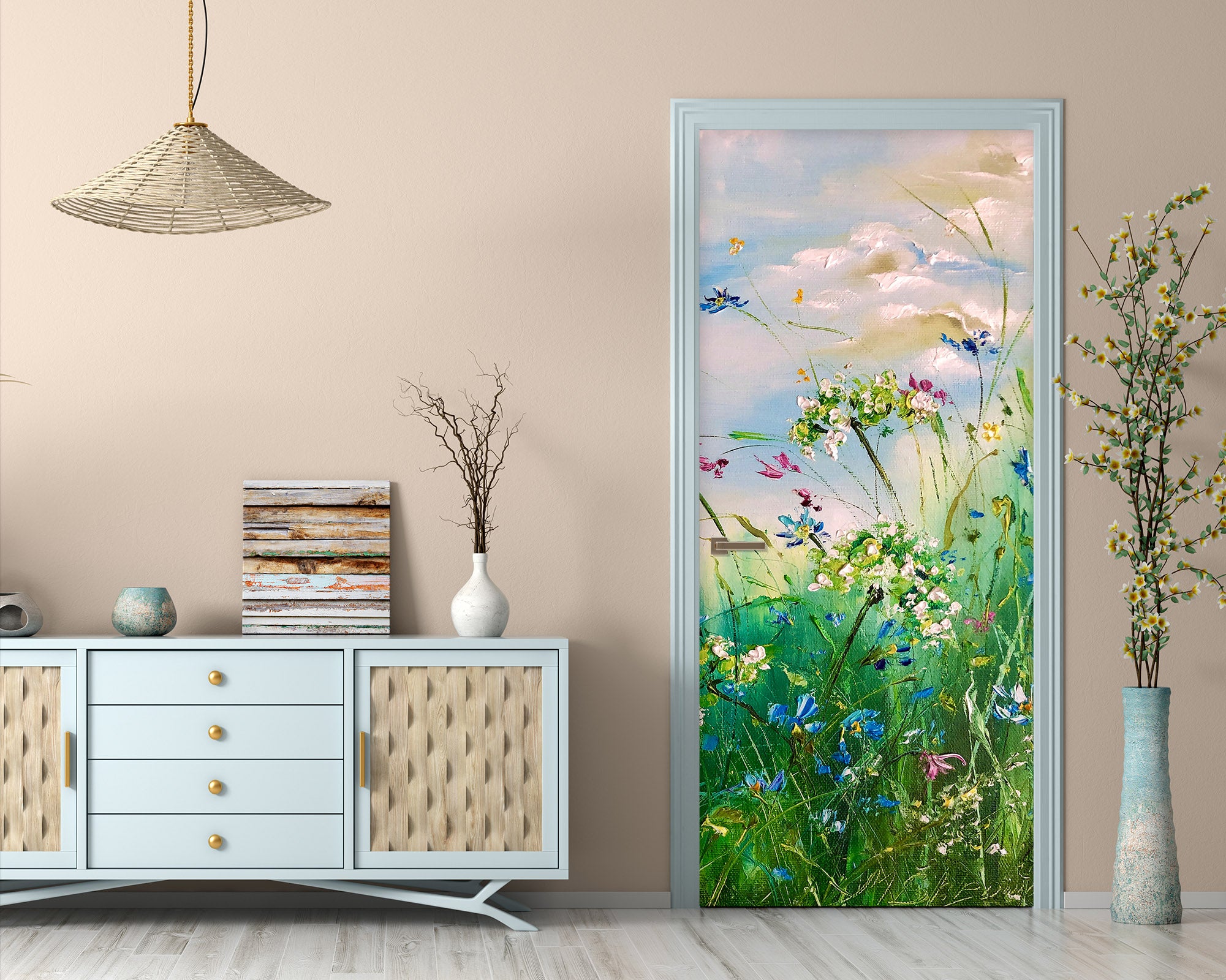 3D Grass Cloud 3248 Skromova Marina Door Mural