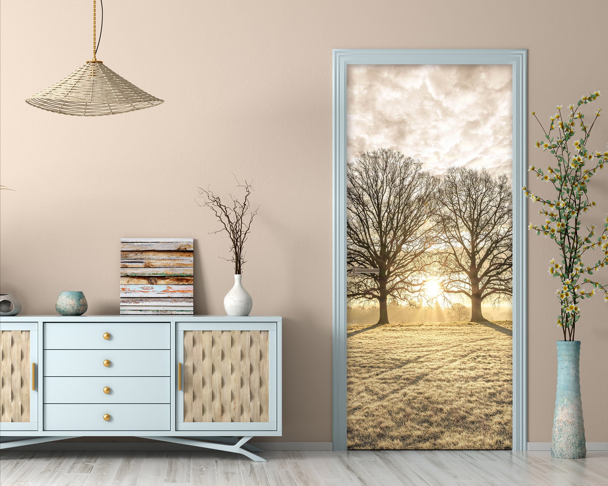 3D Sunlight Cloud Lawn Trees 10244 Assaf Frank Door Mural