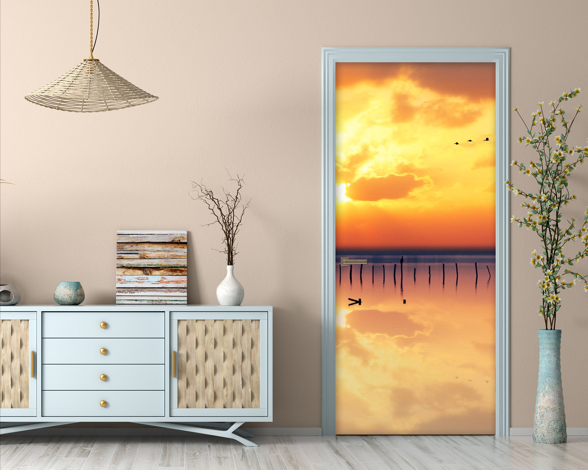 3D Sunset Sky Lake 119223 Marco Carmassi Door Mural