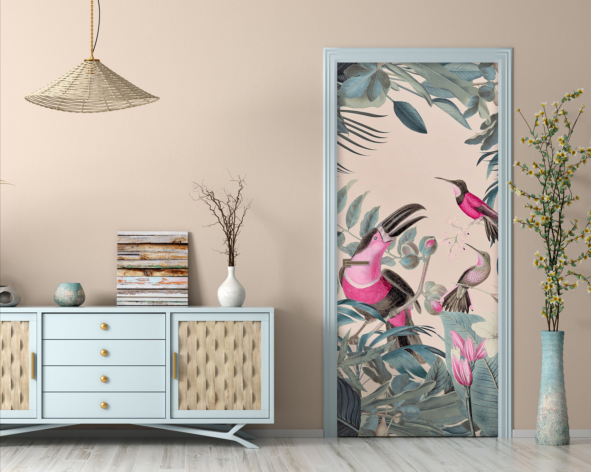 3D Grove Pink Bird 11898 Andrea Haase Door Mural