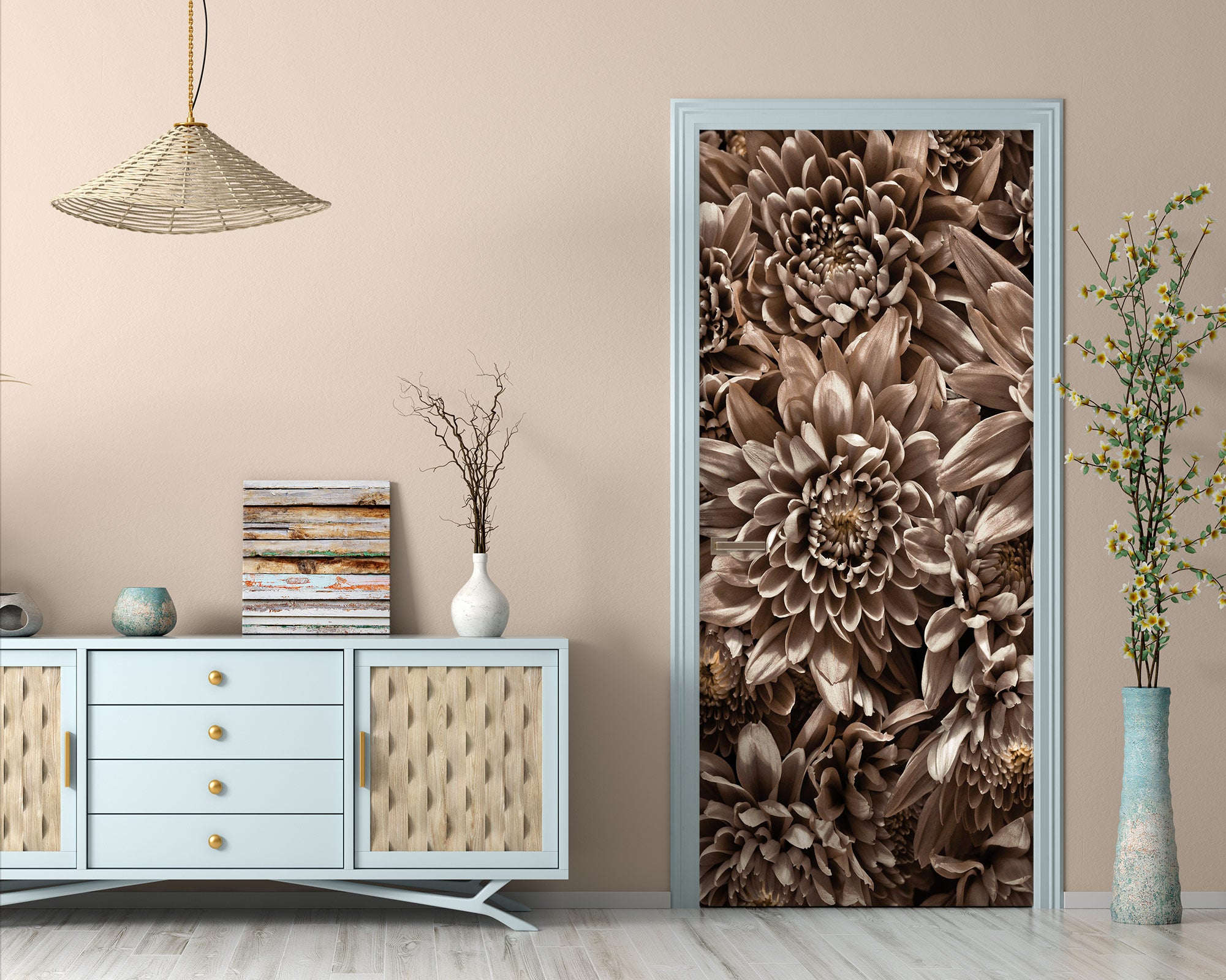 3D Brown Flowers 106222 Assaf Frank Door Mural