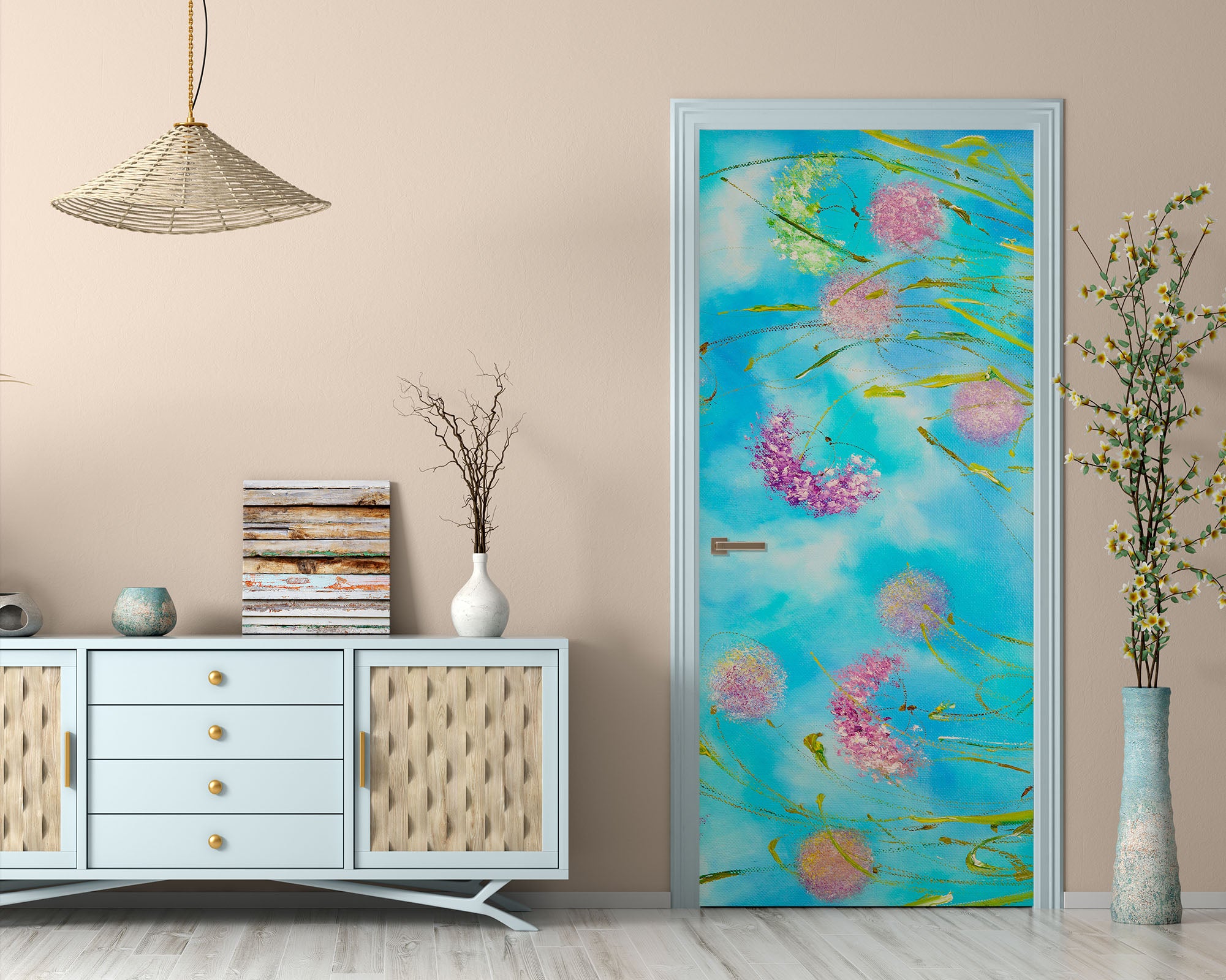 3D Pink Flower Grass 853 Skromova Marina Door Mural