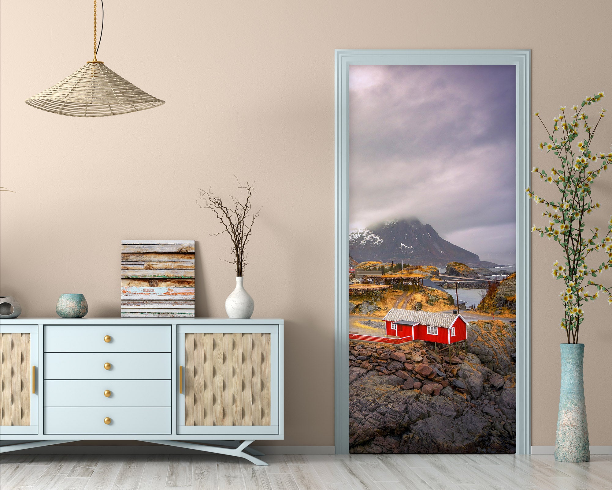 3D Rock Mountains Red Houses 11617 Marco Carmassi Door Mural