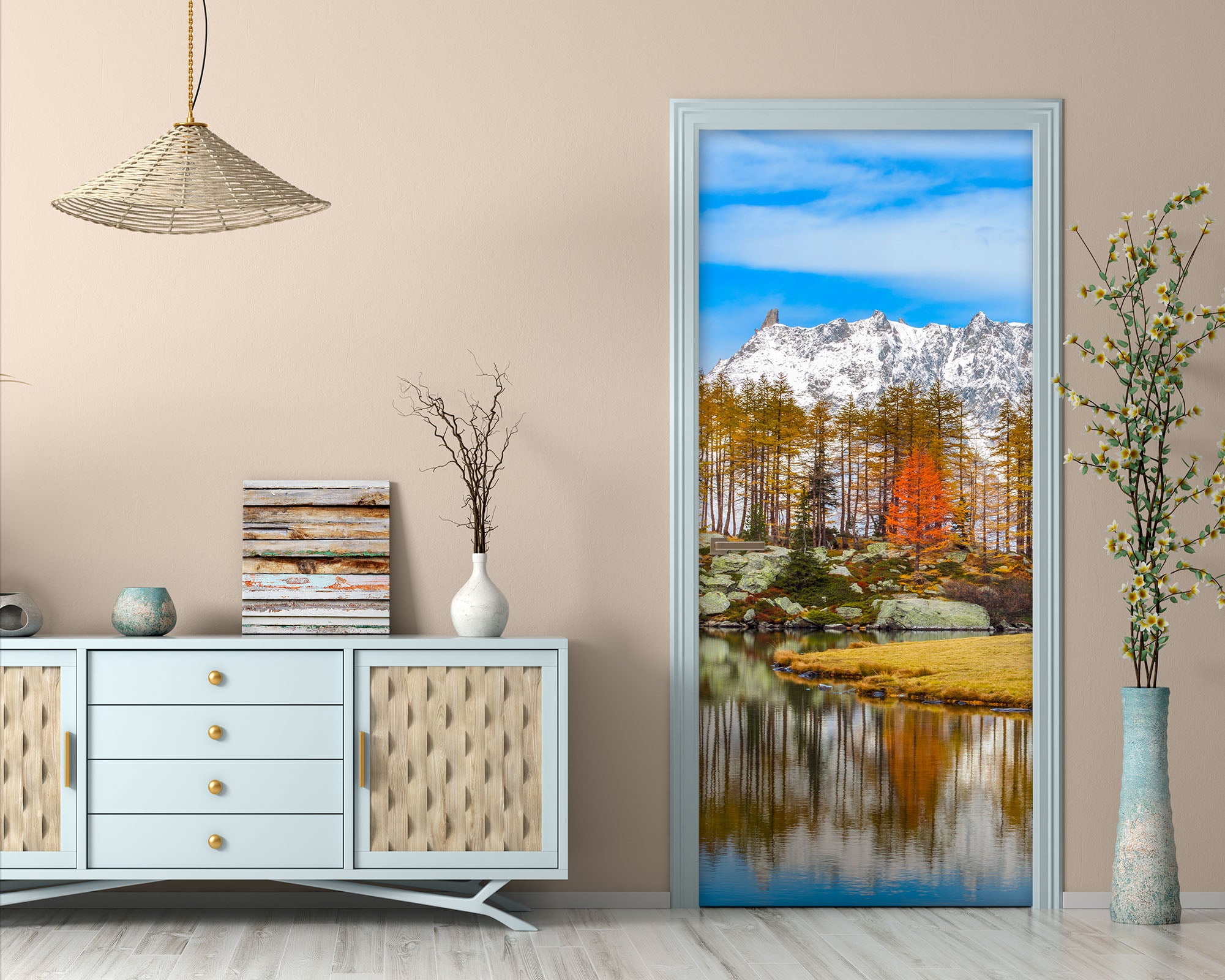 3D Wood Lake Snow Mountain 119230 Marco Carmassi Door Mural