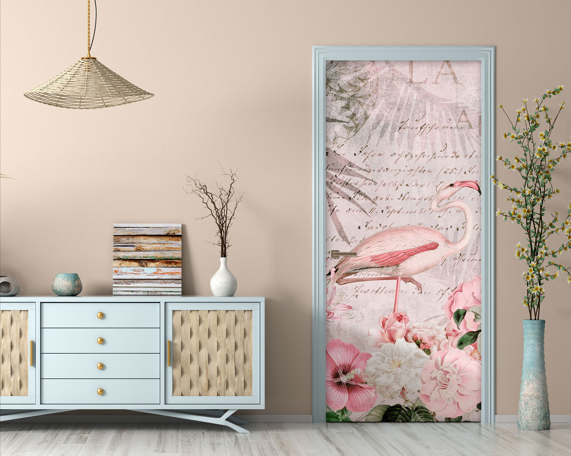 3D Flamingo Flowers 118115 Andrea Haase Door Mural