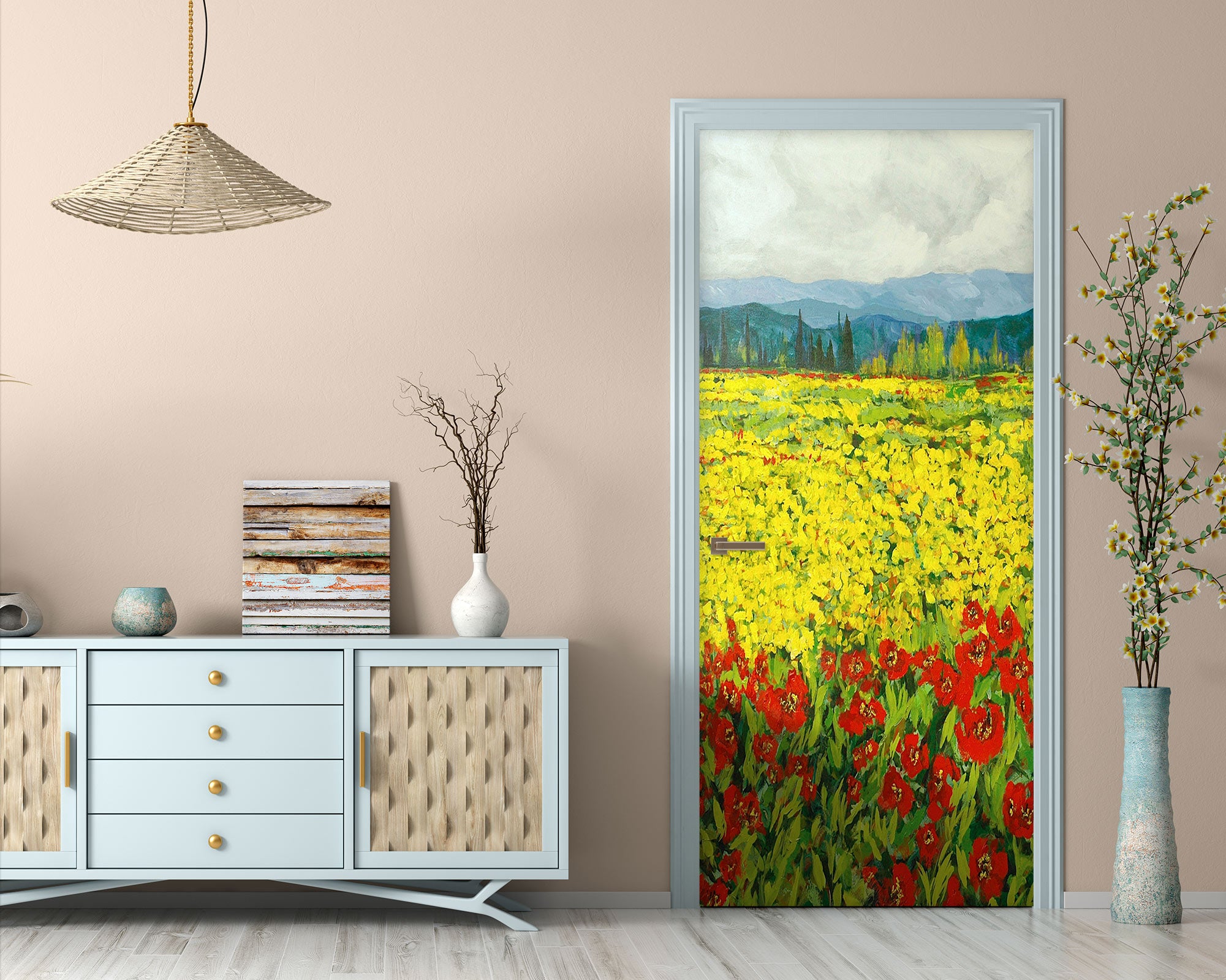 3D Yellow Red Flowers 9336 Allan P. Friedlander Door Mural