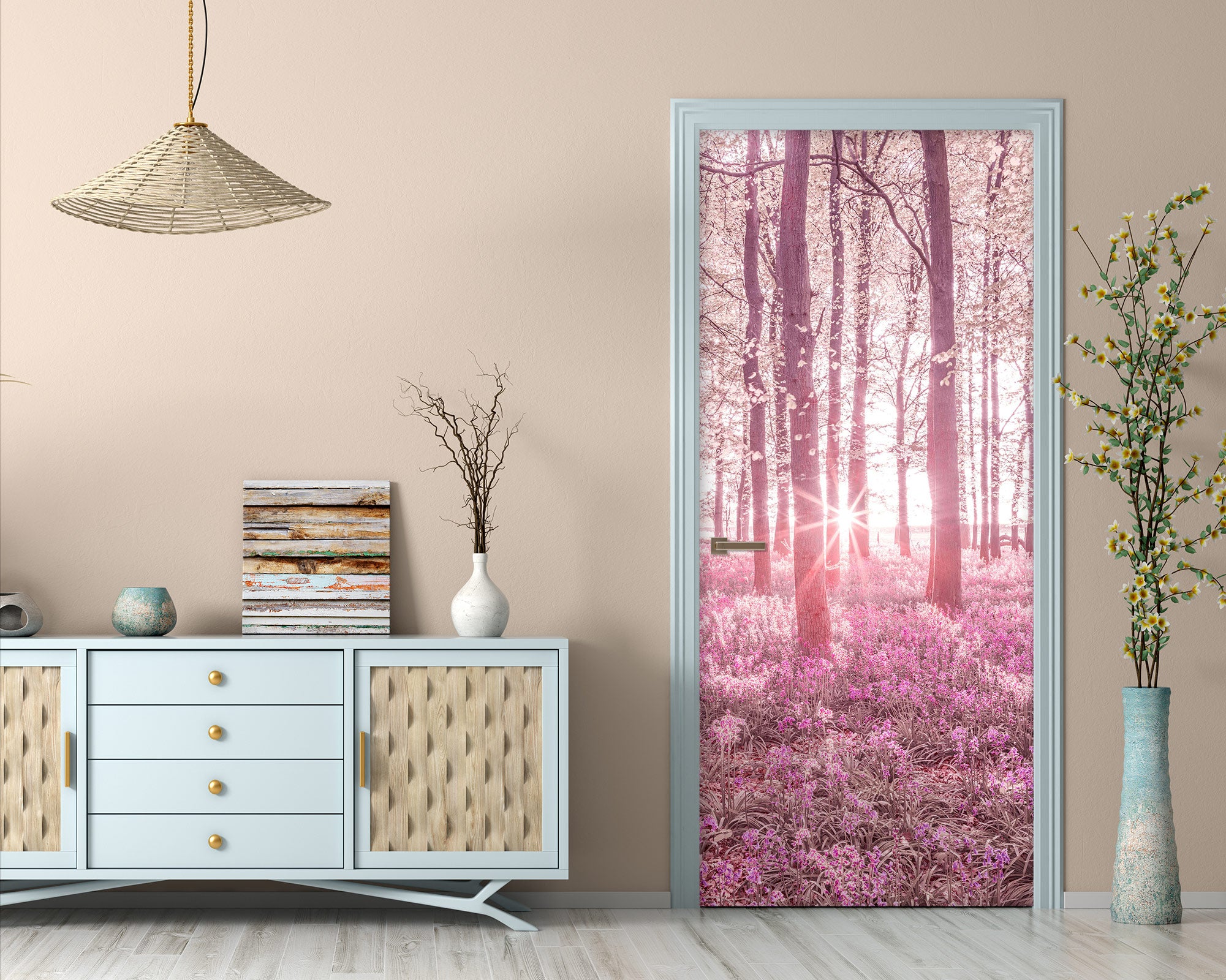 3D Pink Forest Grass 10639 Assaf Frank Door Mural