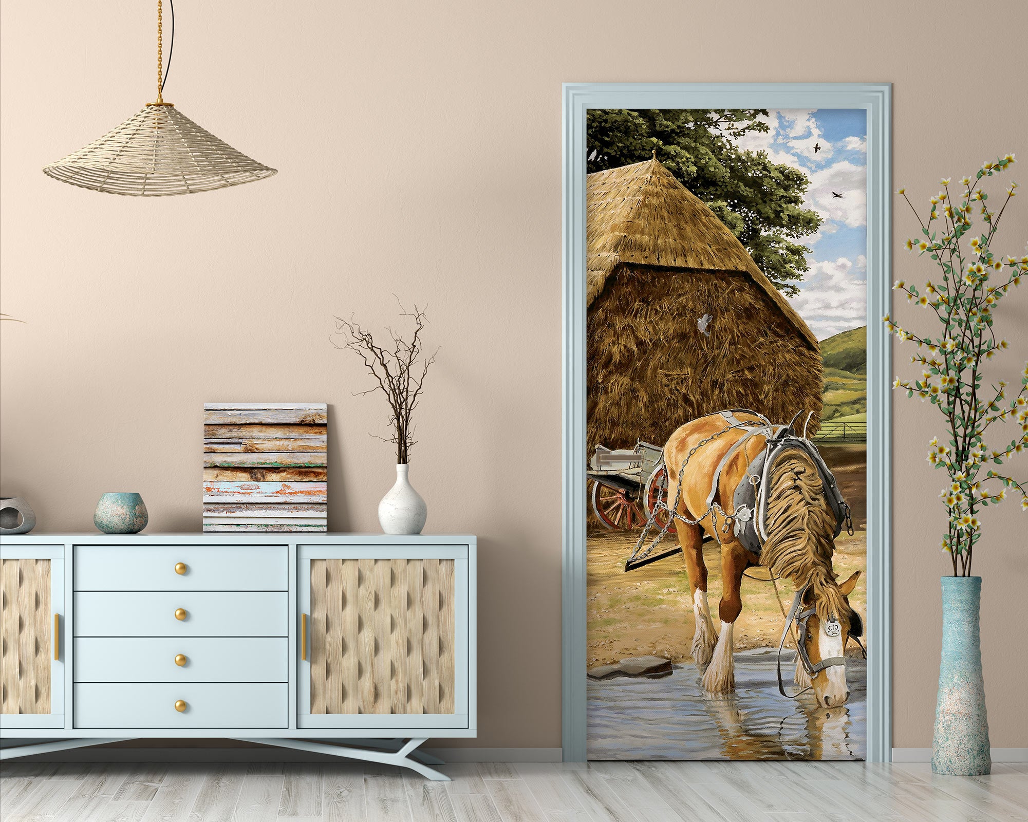 3D Horse Drink Water 10316 Trevor Mitchell Door Mural