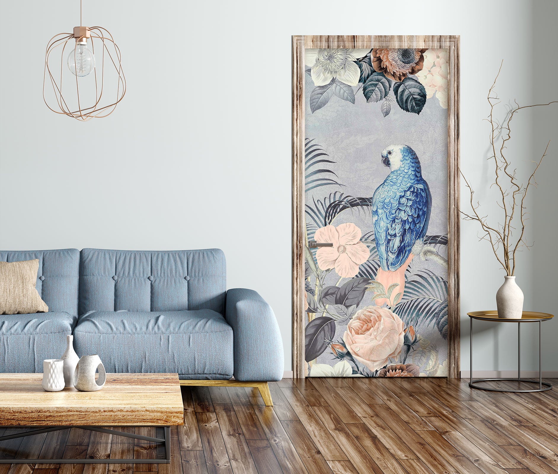 3D Blue Parrot Branch 11910 Andrea Haase Door Mural