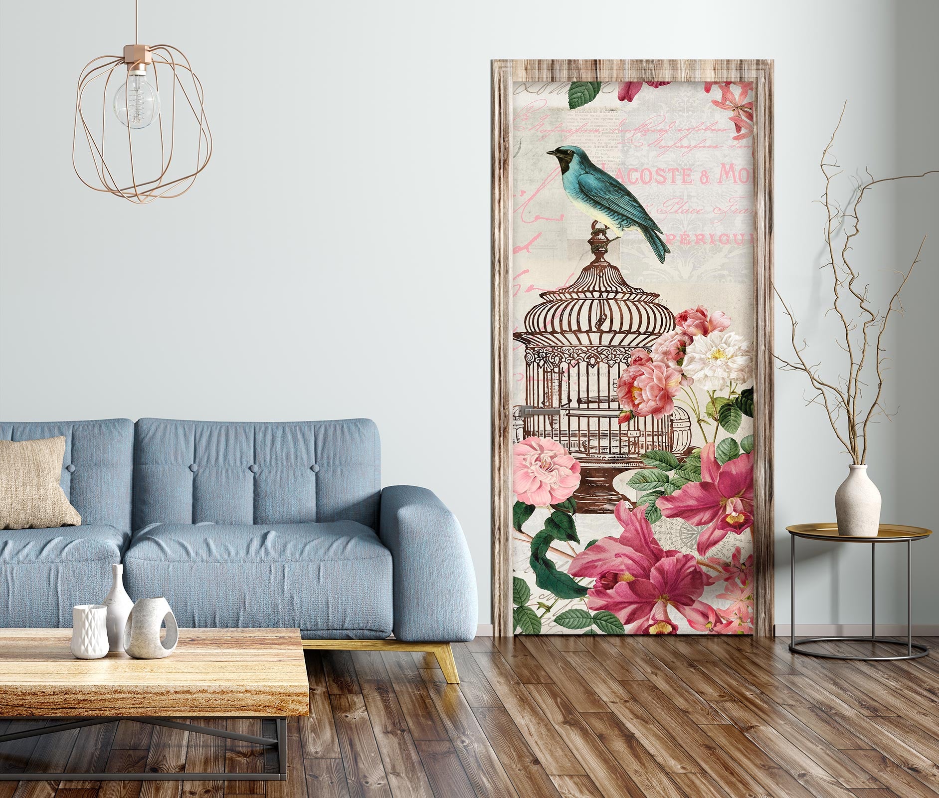 3D Pink Flower Birdcage 11883 Andrea Haase Door Mural