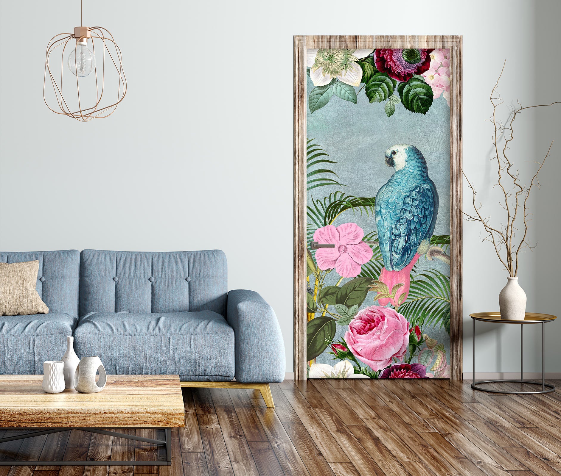 3D Parrot Rose Branch 11913 Andrea Haase Door Mural