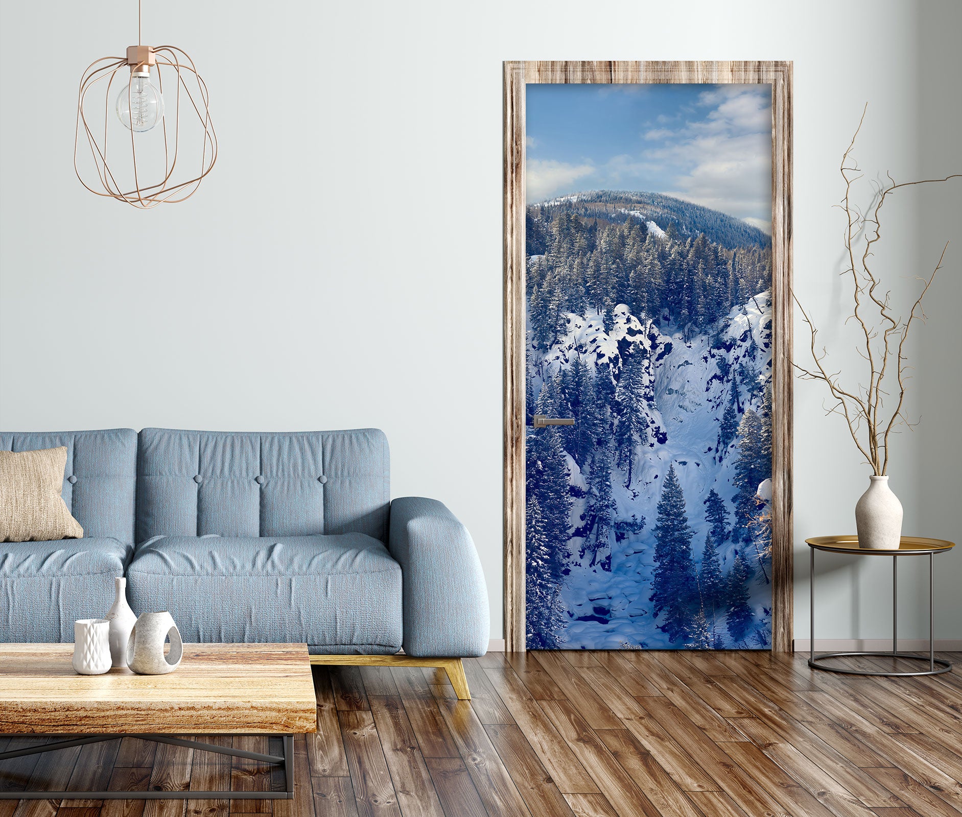 3D Woods Snow Mountain 107208 Beth Sheridan Door Mural