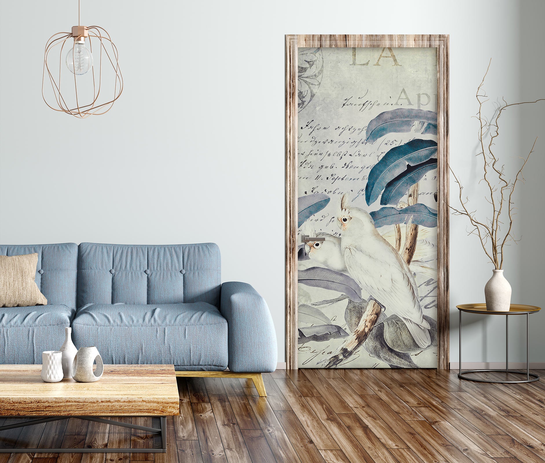 3D Leaves White Parrot 11916 Andrea Haase Door Mural