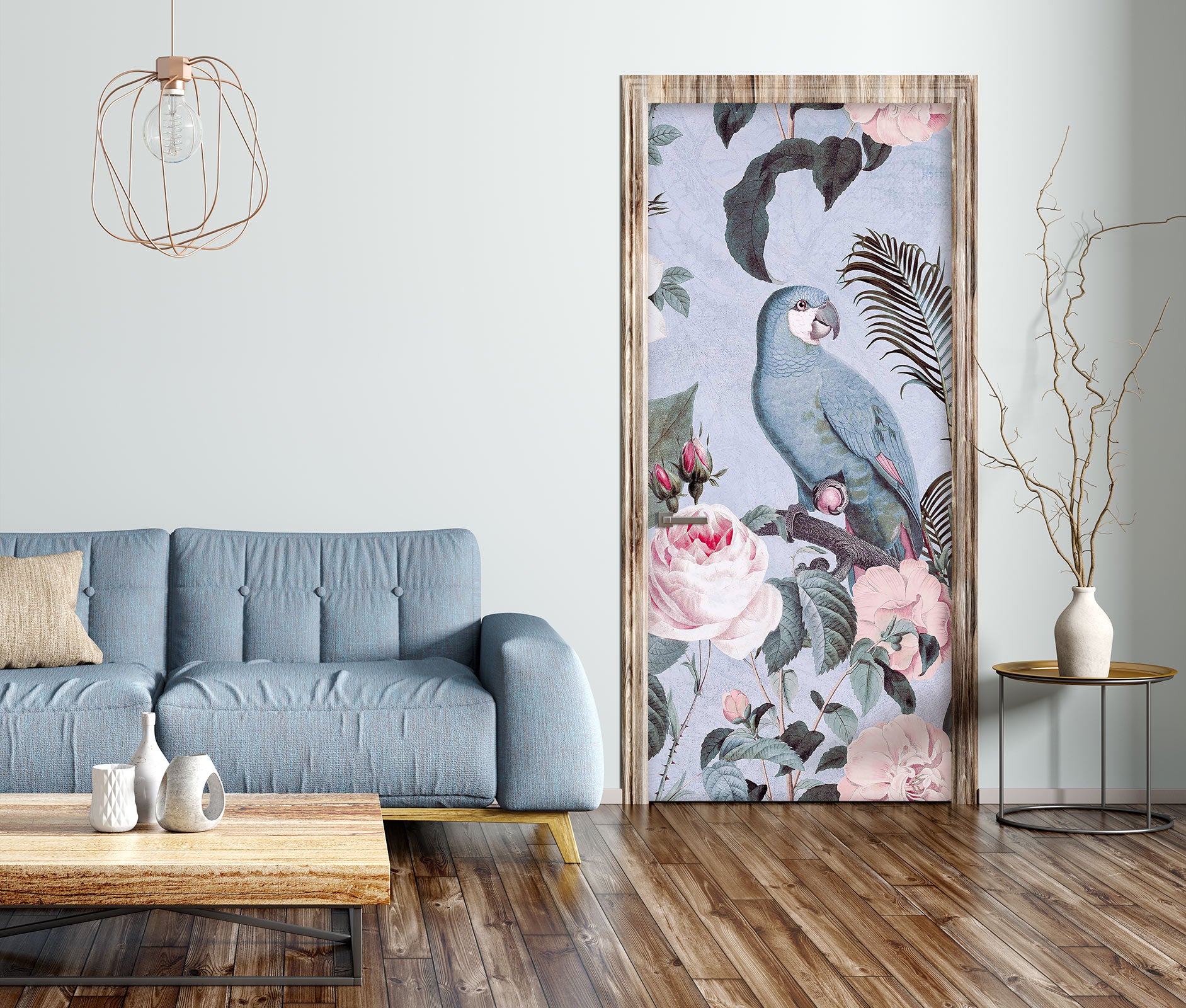 3D Blue Parrot Pink Rose 11905 Andrea Haase Door Mural