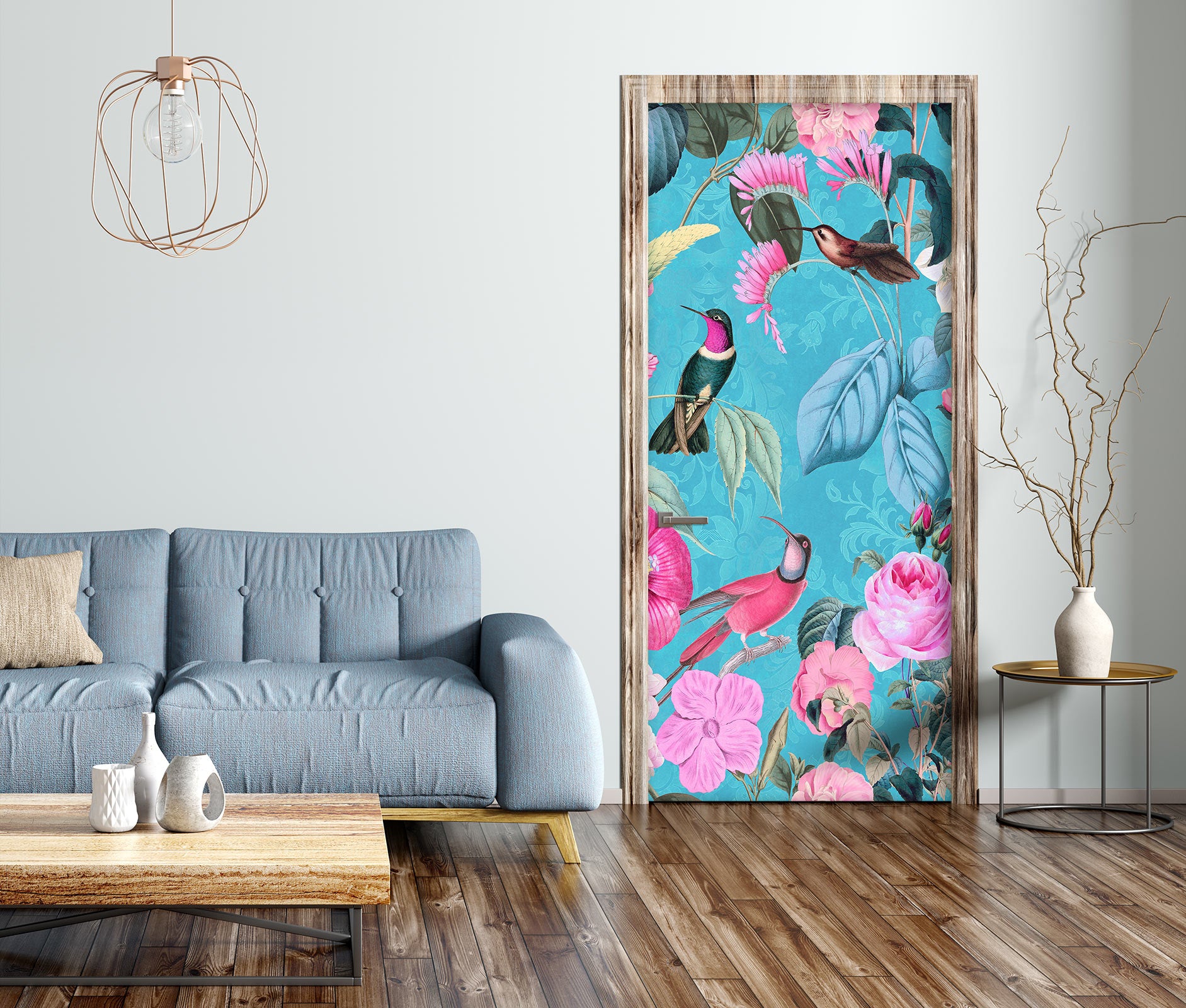 3D Bird Pink Flower Bush 118134 Andrea Haase Door Mural