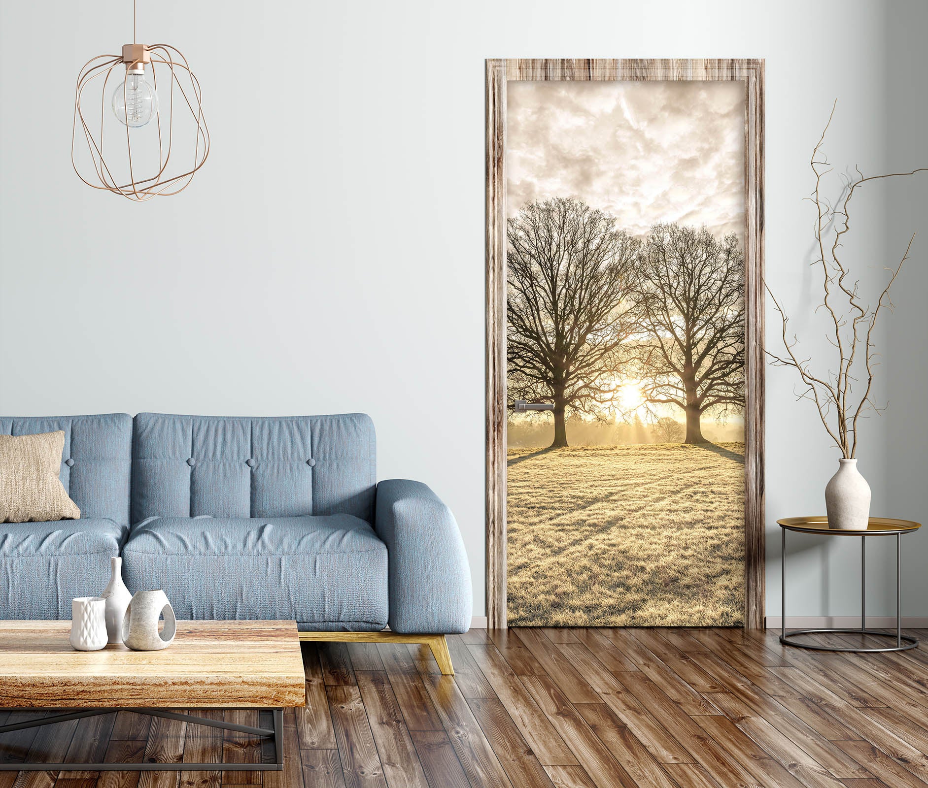 3D Sunlight Cloud Lawn Trees 10244 Assaf Frank Door Mural