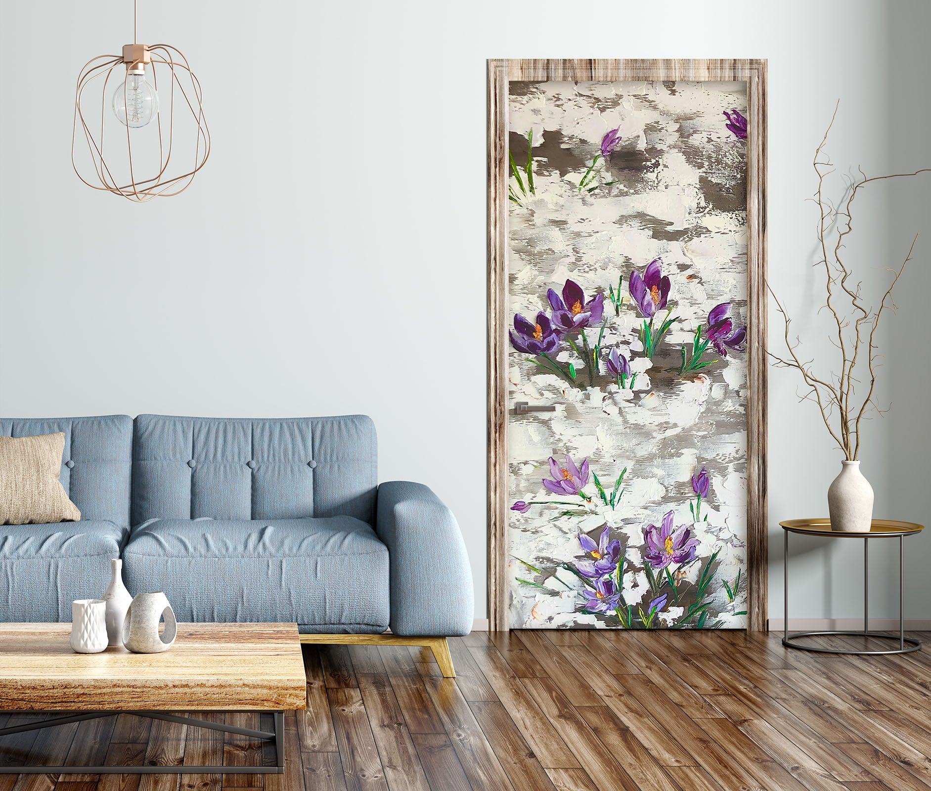 3D Purple Painted Flowers 844 Skromova Marina Door Mural