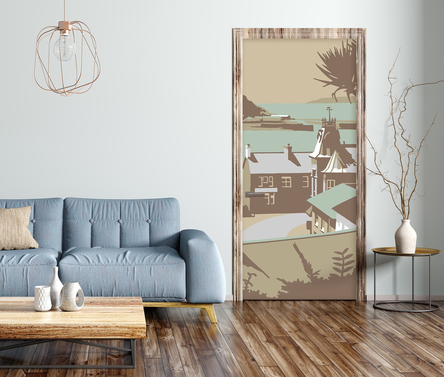 3D Town Houses River 9240 Steve Read Door Mural