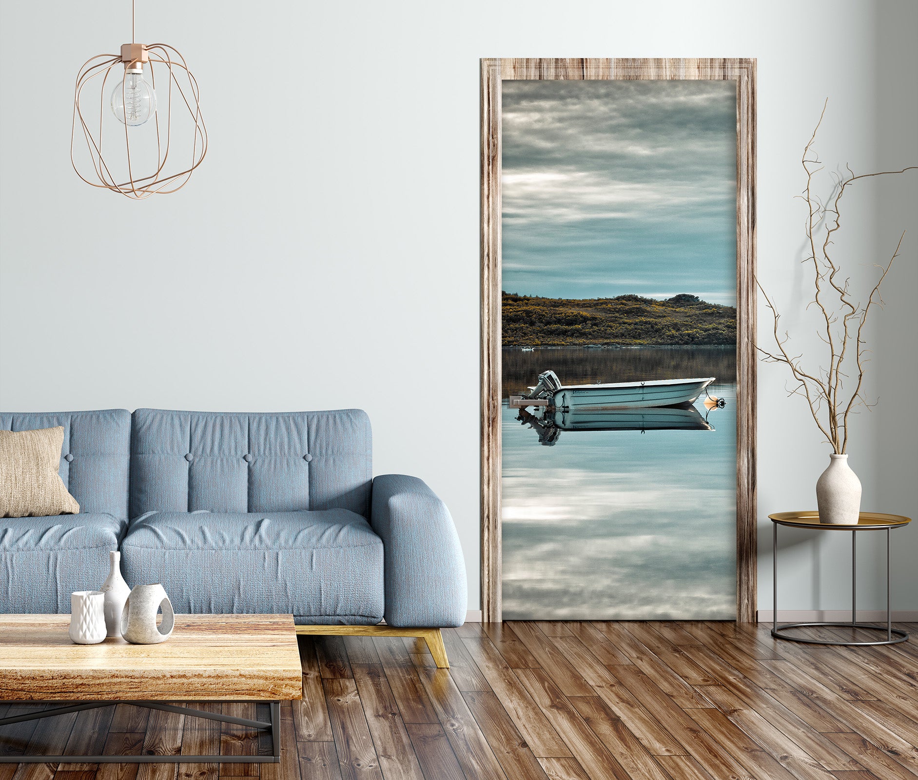 3D Lake Boat 10662 Assaf Frank Door Mural