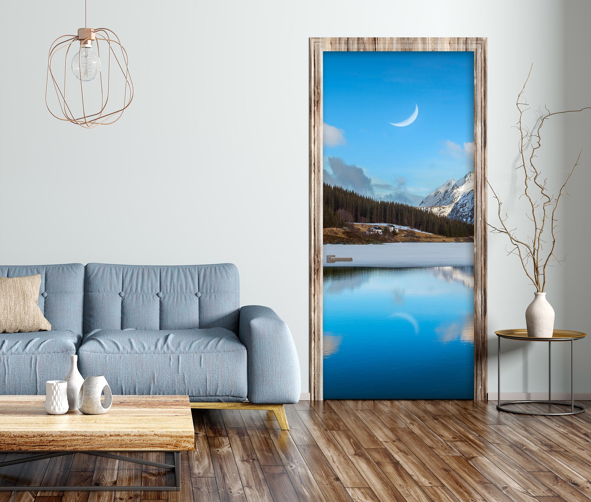 3D Moon Mountains Trees 11596 Marco Carmassi Door Mural