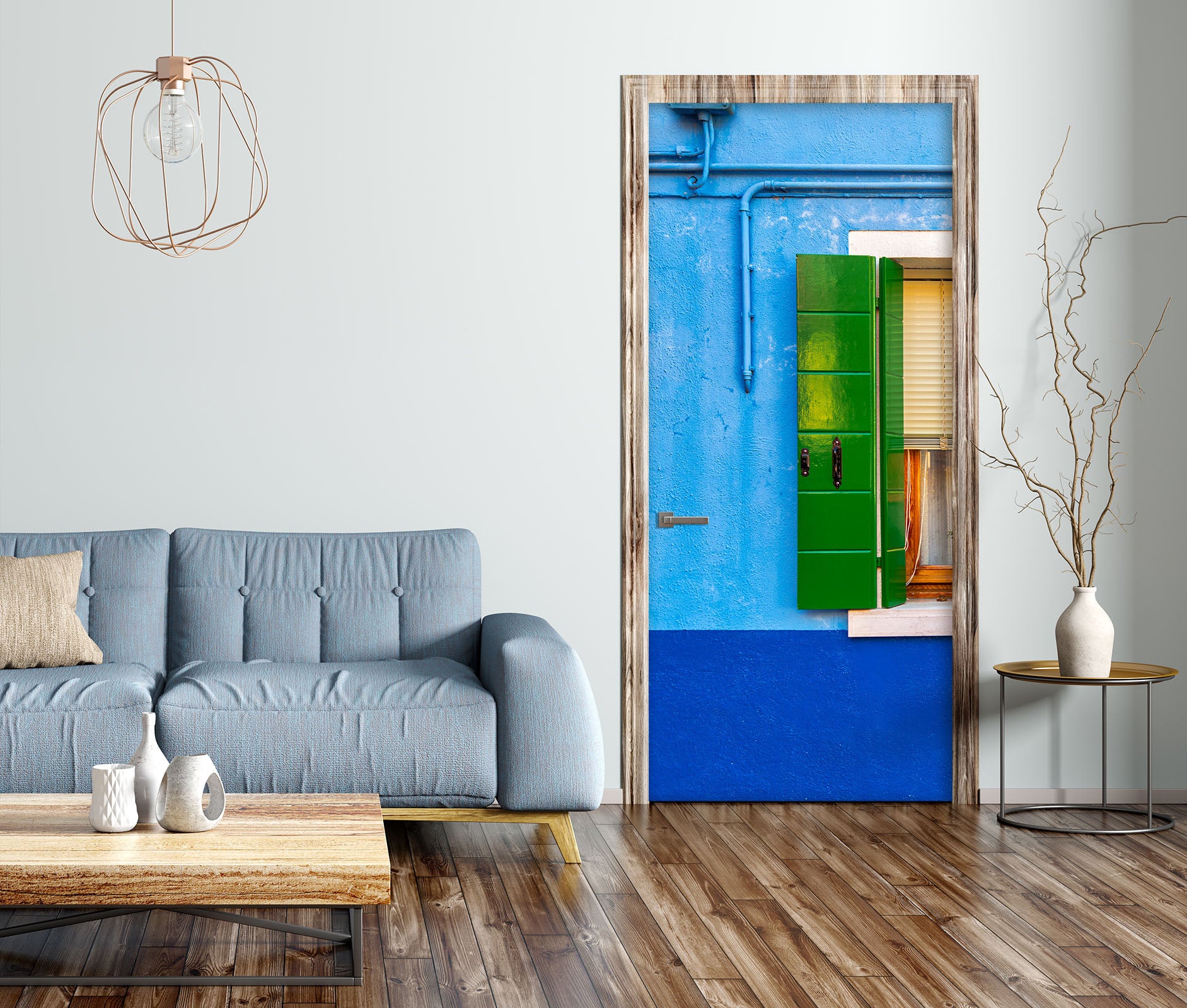 3D Blue Wall Green Window 12218 Marco Carmassi Door Mural