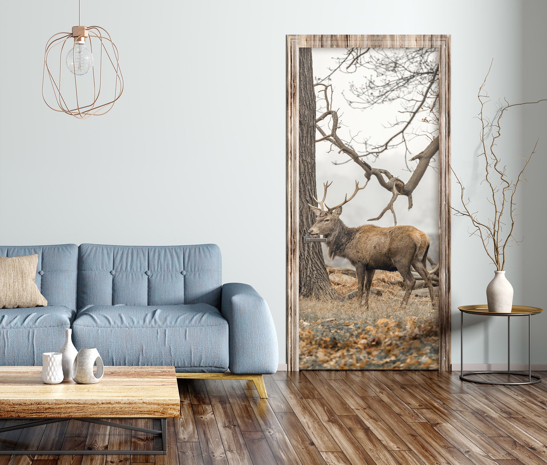 3D Deer Tree Grass 106195 Assaf Frank Door Mural