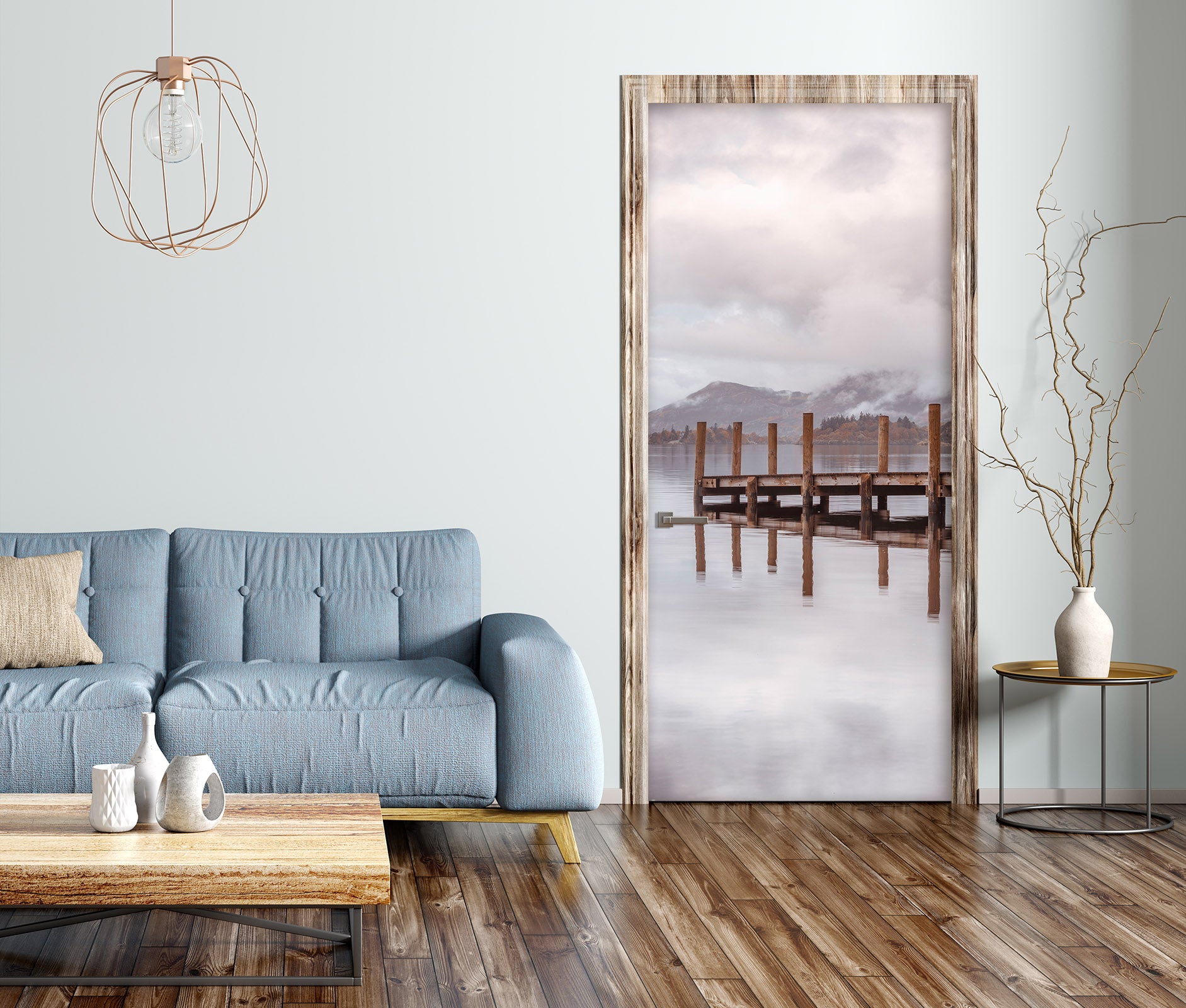 3D Lake Bridge 10203 Assaf Frank Door Mural