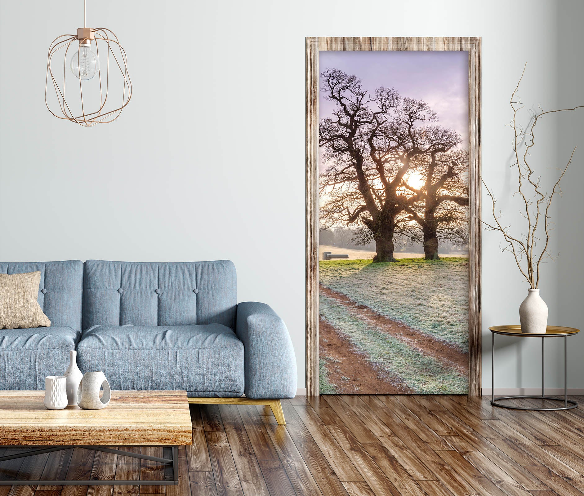 3D Meadow Deer Tree Sun 10251 Assaf Frank Door Mural