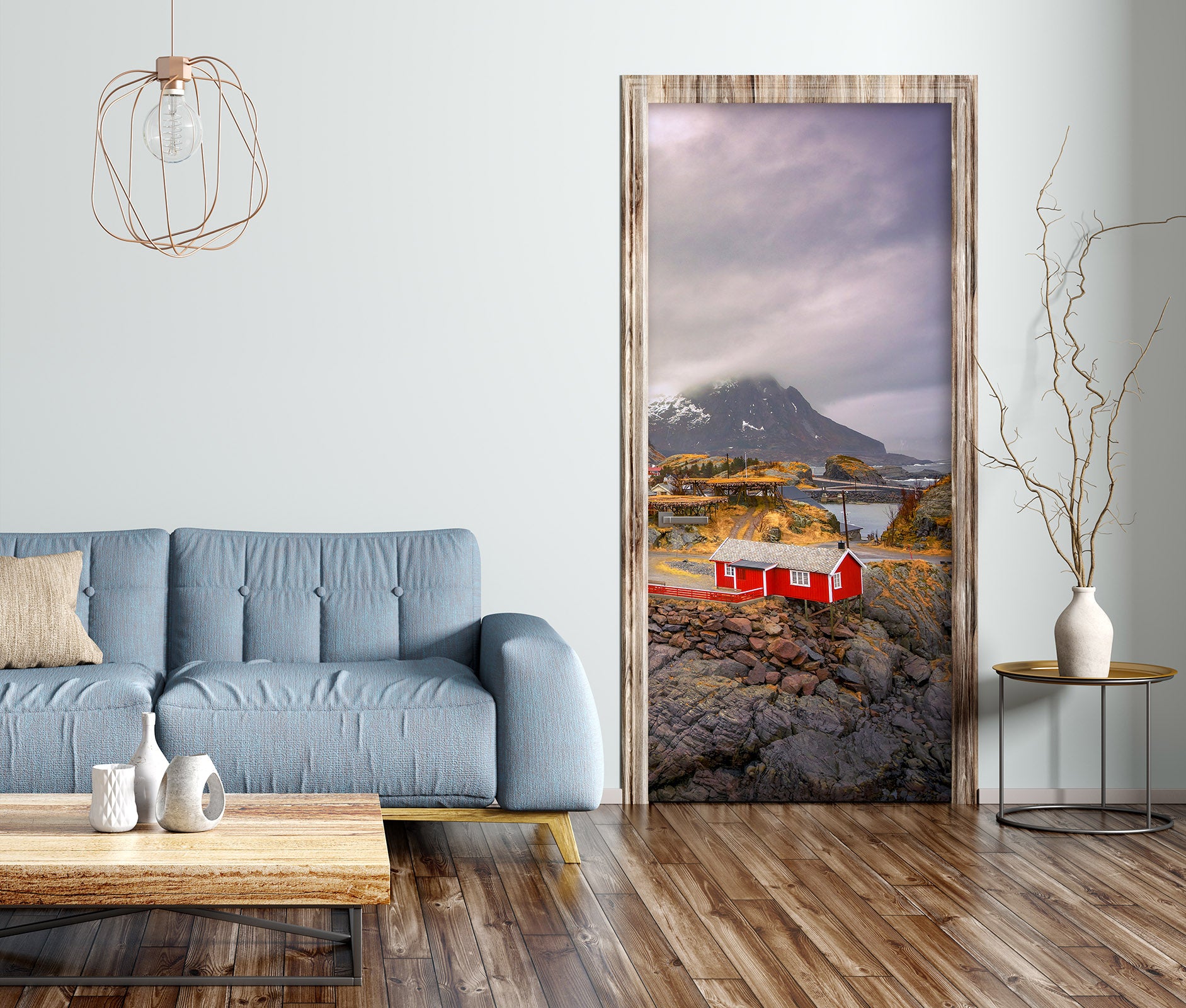 3D Rock Mountains Red Houses 11617 Marco Carmassi Door Mural