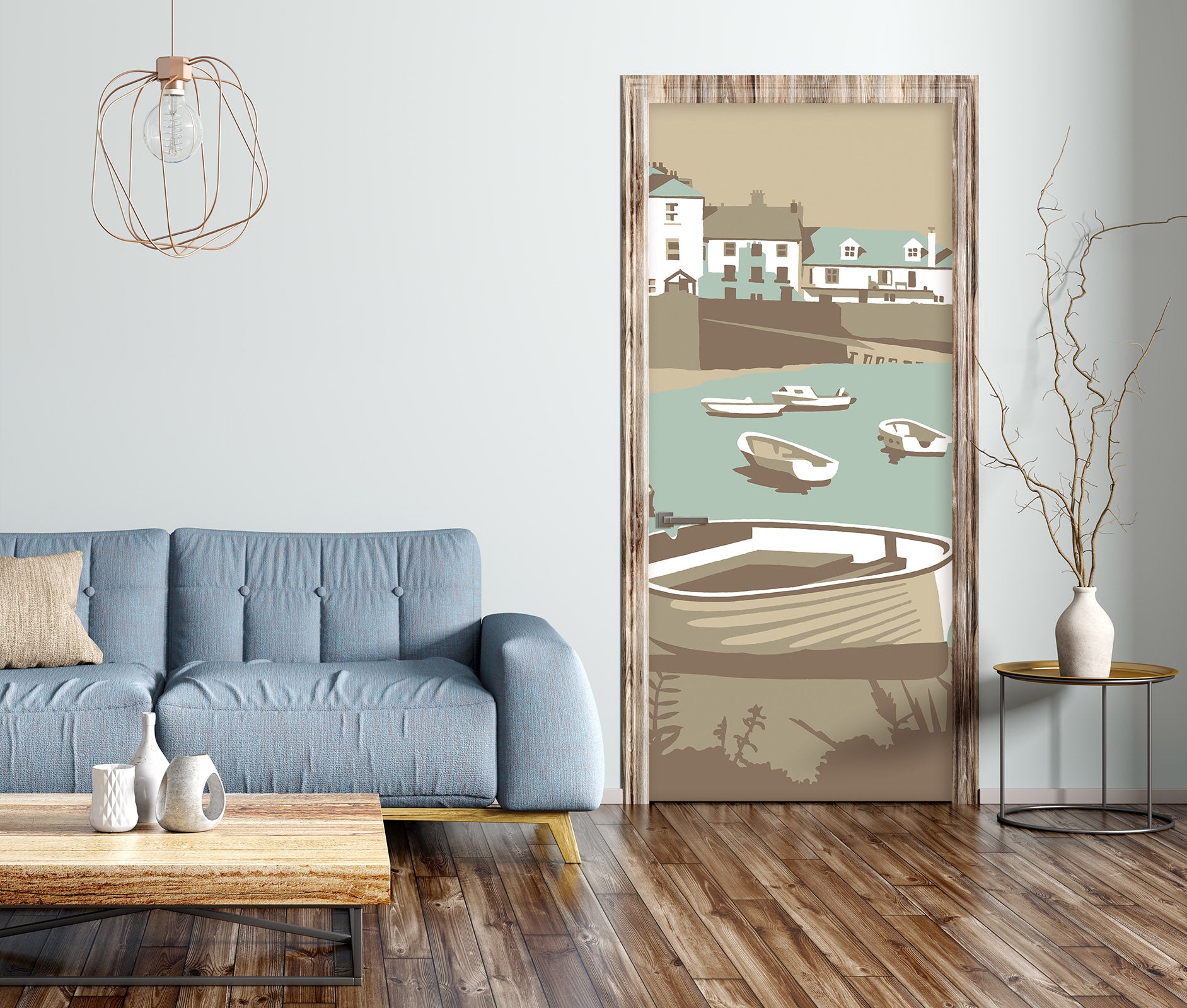 3D House River Boat 9231 Steve Read Door Mural