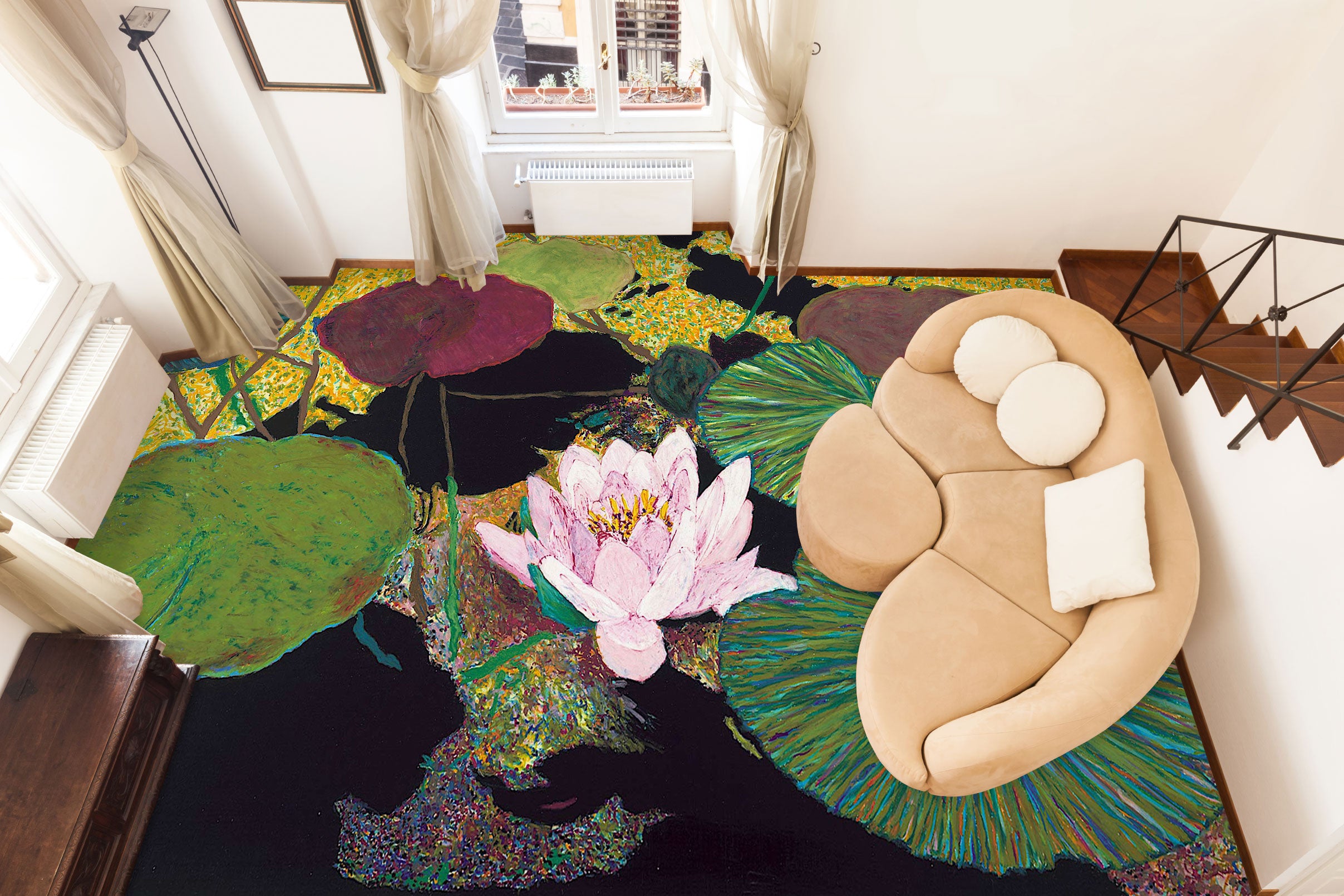 3D Lotus Leaf Pattern 9691 Allan P. Friedlander Floor Mural  Wallpaper Murals Self-Adhesive Removable Print Epoxy