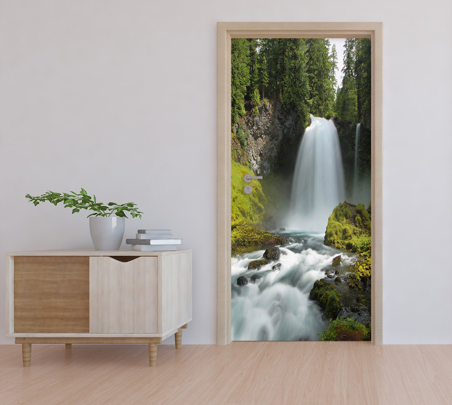 3D Forest Waterfall 003 Door Mural