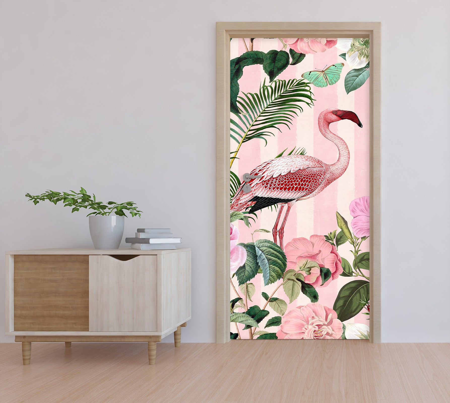 3D Flamingo Flower Bush 118126 Andrea Haase Door Mural