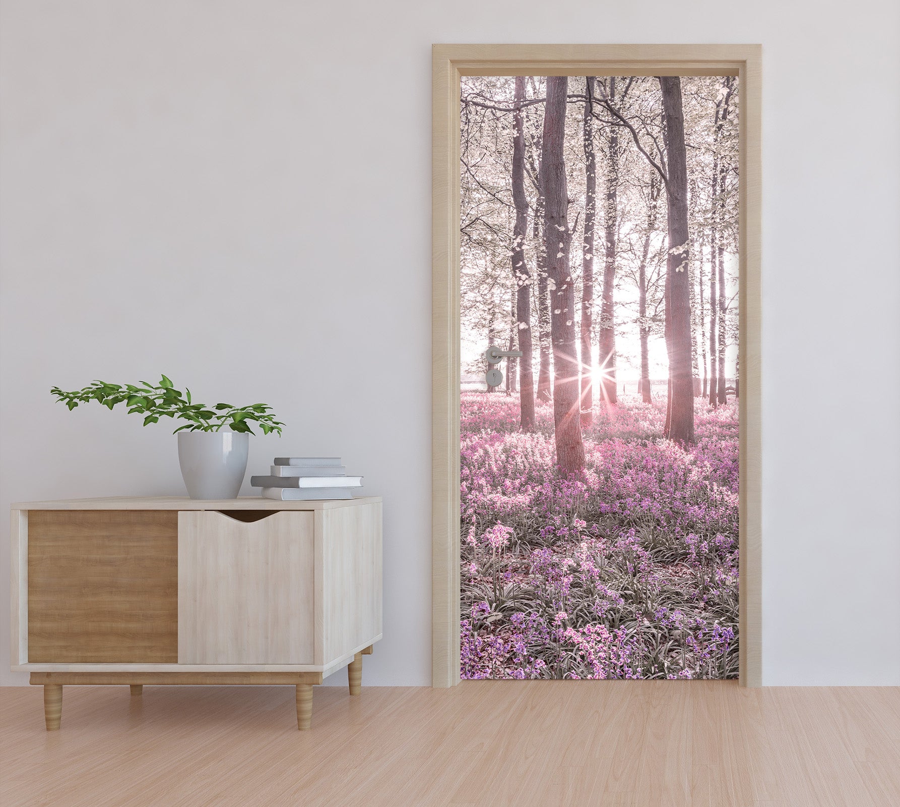 3D Forest Pink Flowers 106159 Assaf Frank Door Mural