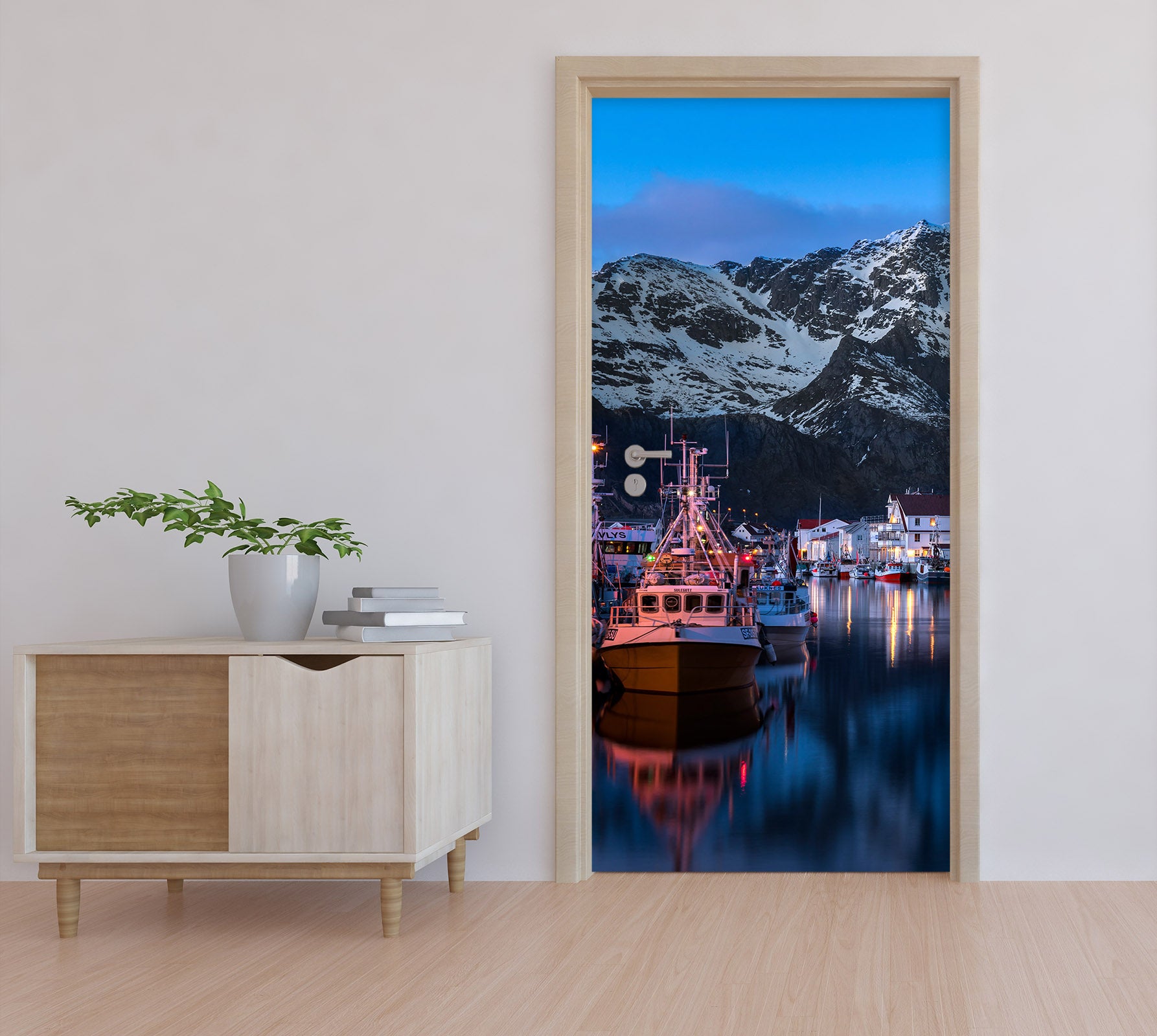 3D Mountain Boat 115111 Marco Carmassi Door Mural