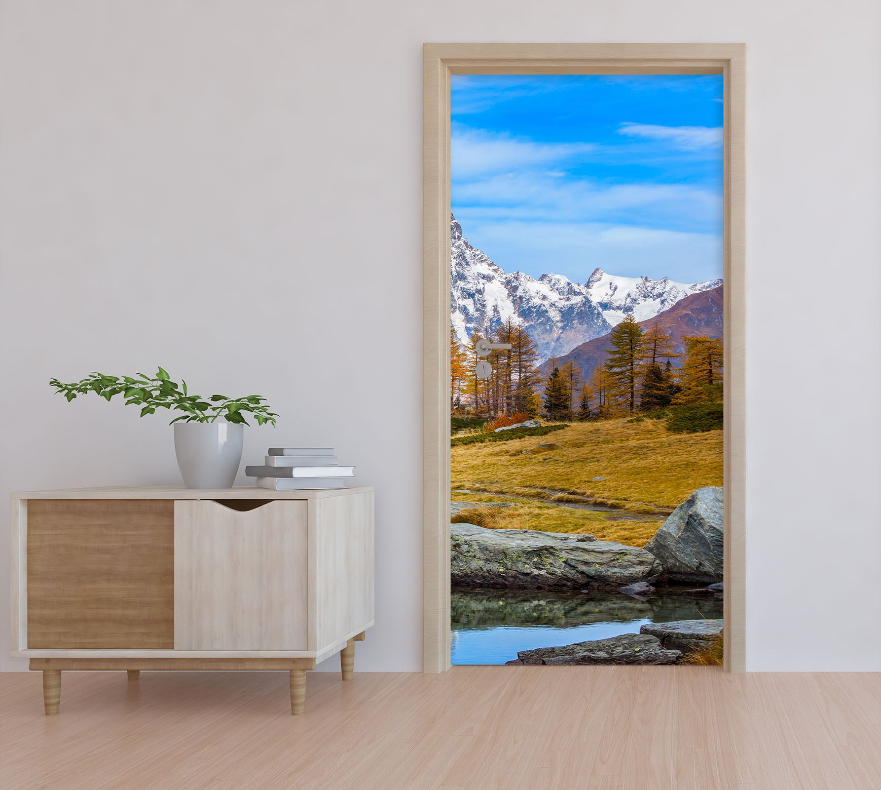 3D Lakeside Trees Meadow Mountain 12002 Marco Carmassi Door Mural