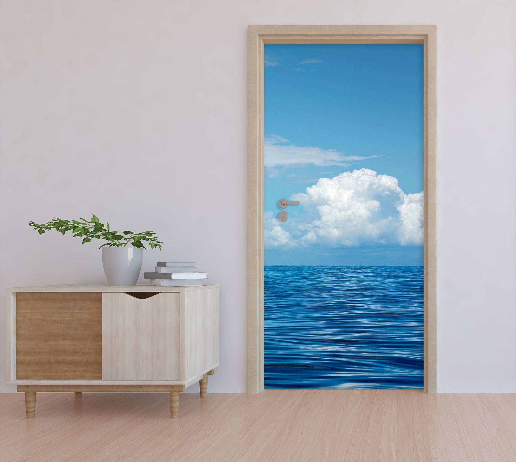 3D Blue Ocean Sky Clouds 11514 Marco Carmassi Door Mural