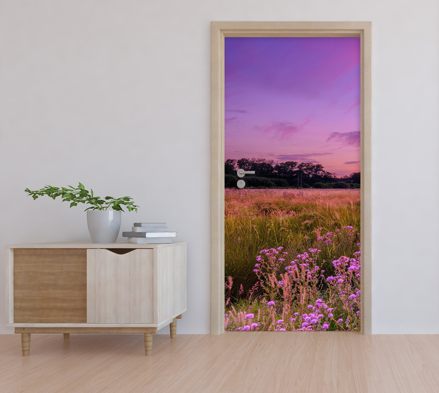 3D Purple Sky Flowers 101221 Assaf Frank Door Mural