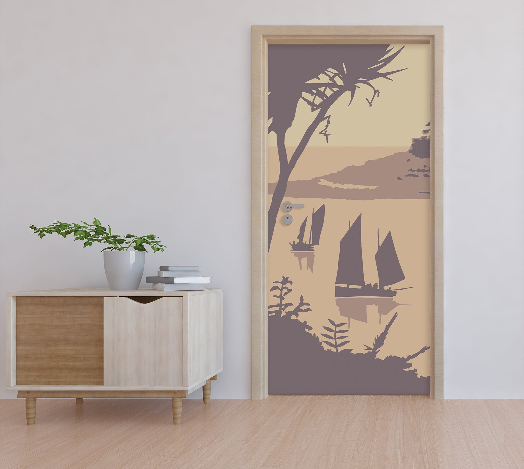 3D Tree River Boat 9239 Steve Read Door Mural