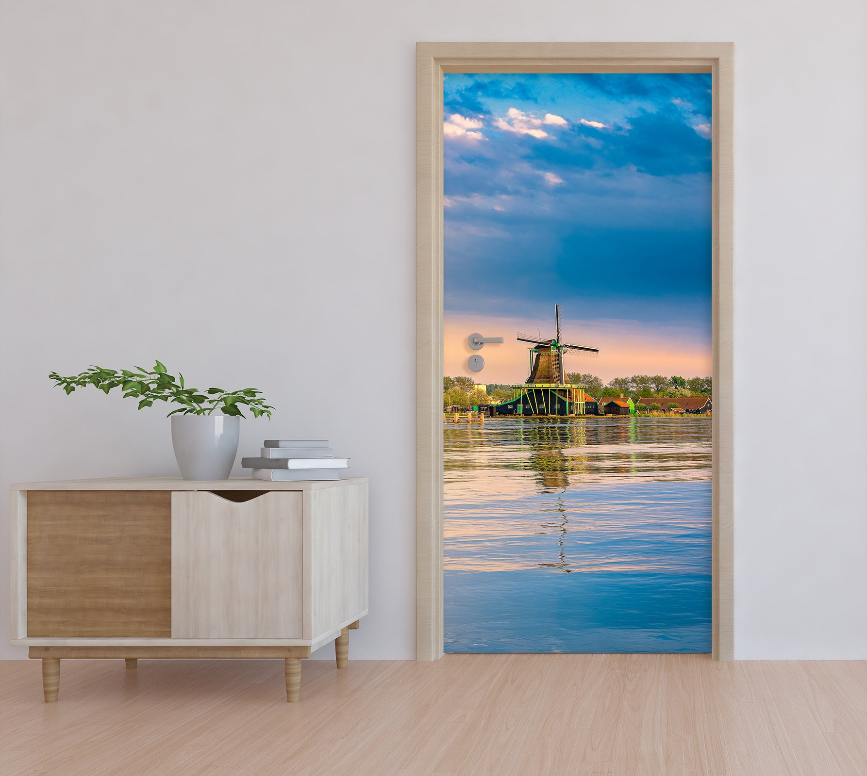 3D Blue Sky River Windmill 11486 Marco Carmassi Door Mural