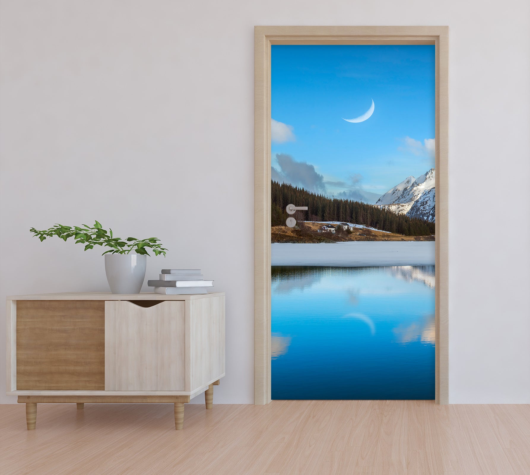 3D Moon Mountains Trees 11596 Marco Carmassi Door Mural