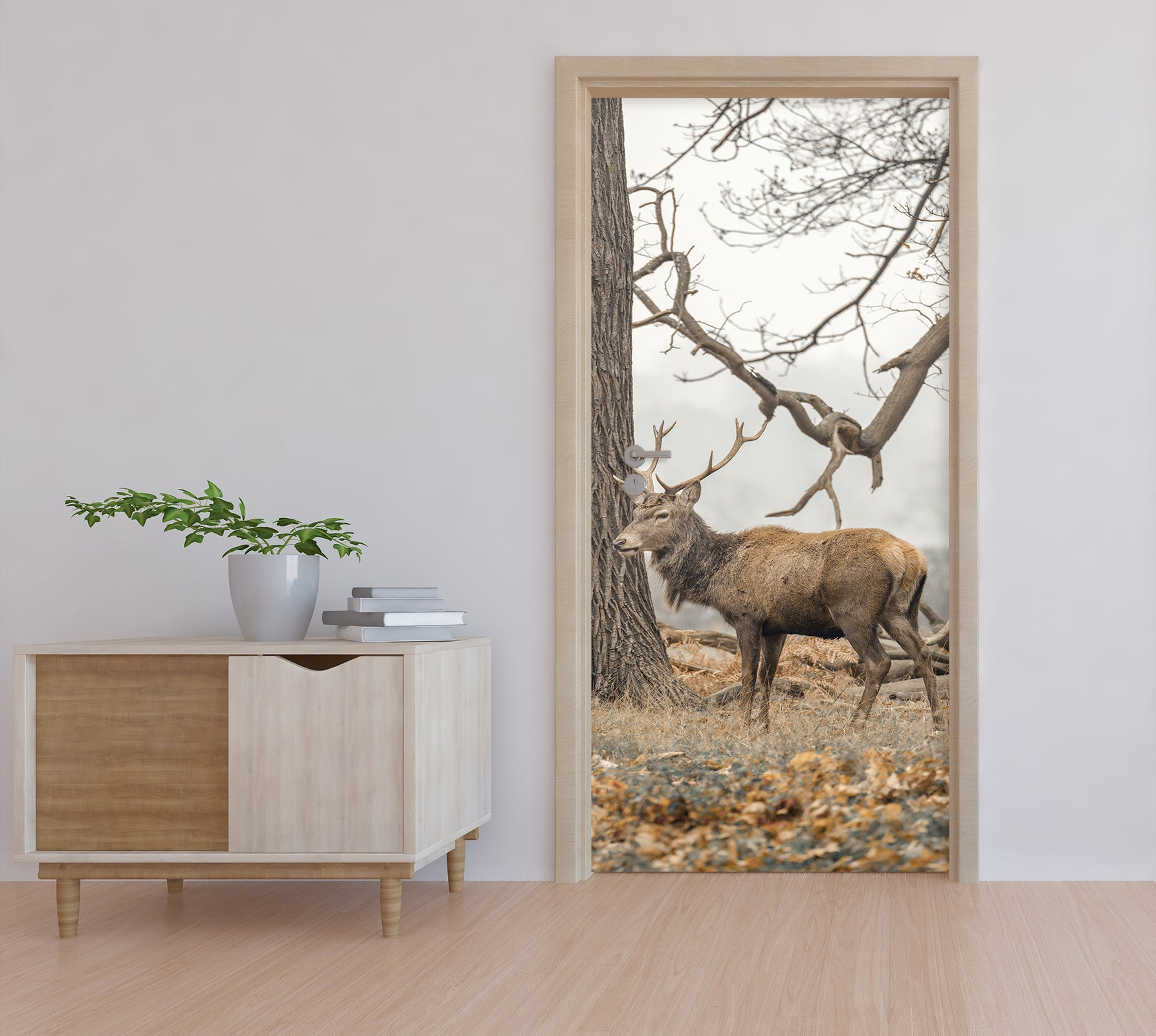 3D Deer Tree Grass 106195 Assaf Frank Door Mural