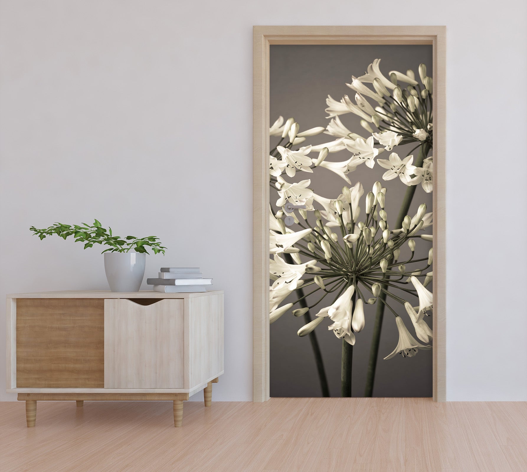 3D Grey Flowers 10663 Assaf Frank Door Mural