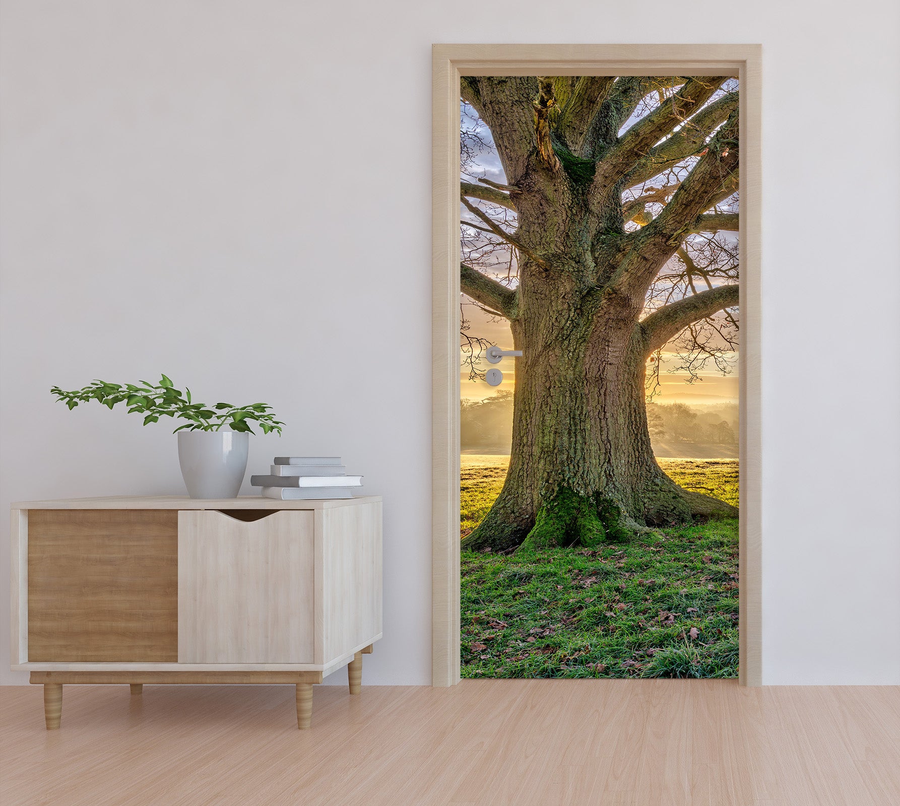 3D Green Lawn Tree 10245 Assaf Frank Door Mural